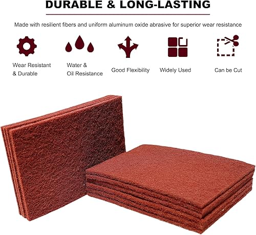 Miniatura 4 de Paquete de 10 almohadillas rojas de uso general de 6 x 9 pulgadas, para raspado, raspado, lijado, preparación de imprimación de pintura, preparación