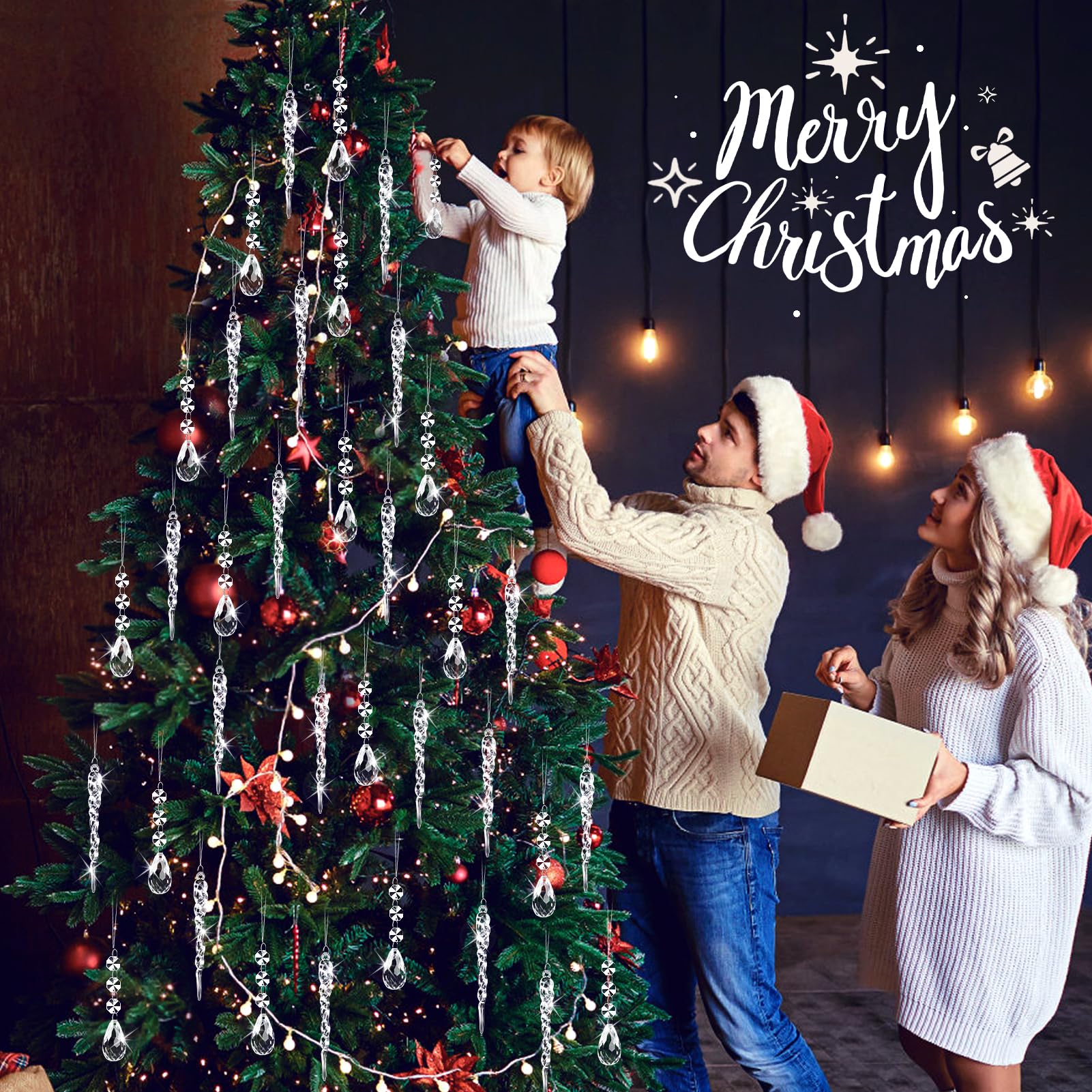 Kiiwah 20 Piezas Acrílico Adorno Colgante Decoración Navideña Carámbanos de Copo de Nieve, Cristal Carámbanos De Gotas Decoracion Colgantes de Navidad, Arbol Navidad Adornos para Invierno Decoracion