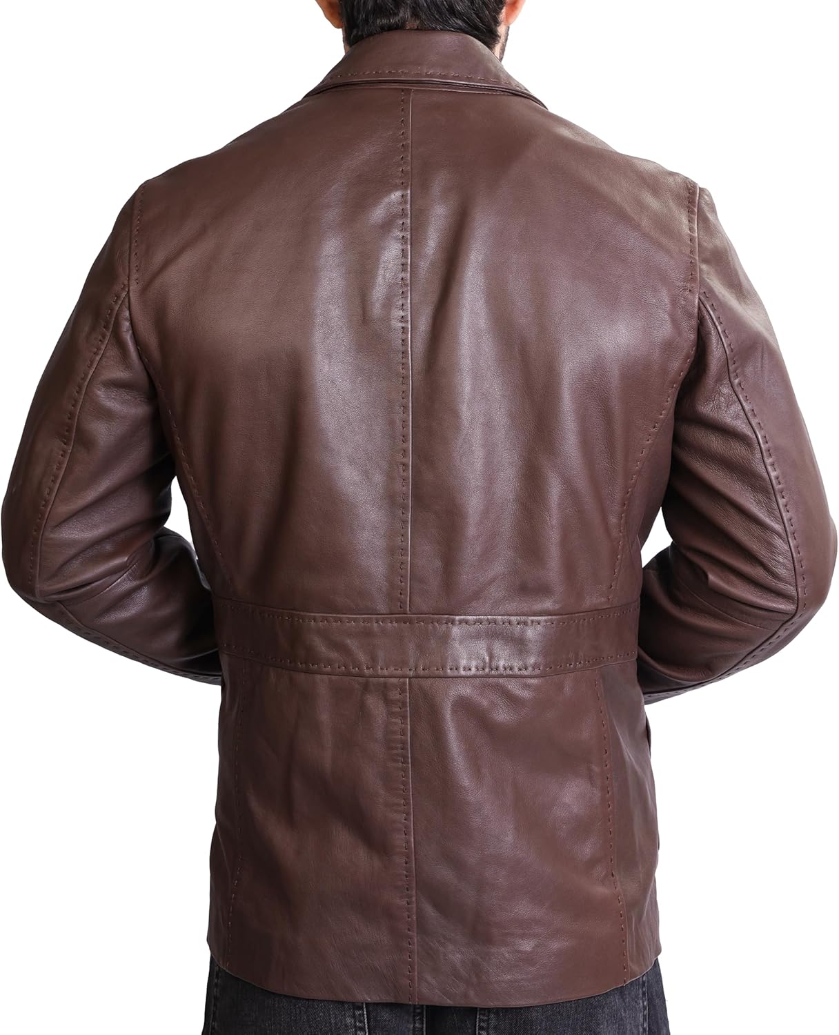 Rauly Real Lambskin Leather Blazer Men Notched Collar Button Closure Front Casual Mens Leather Coat - Image 4