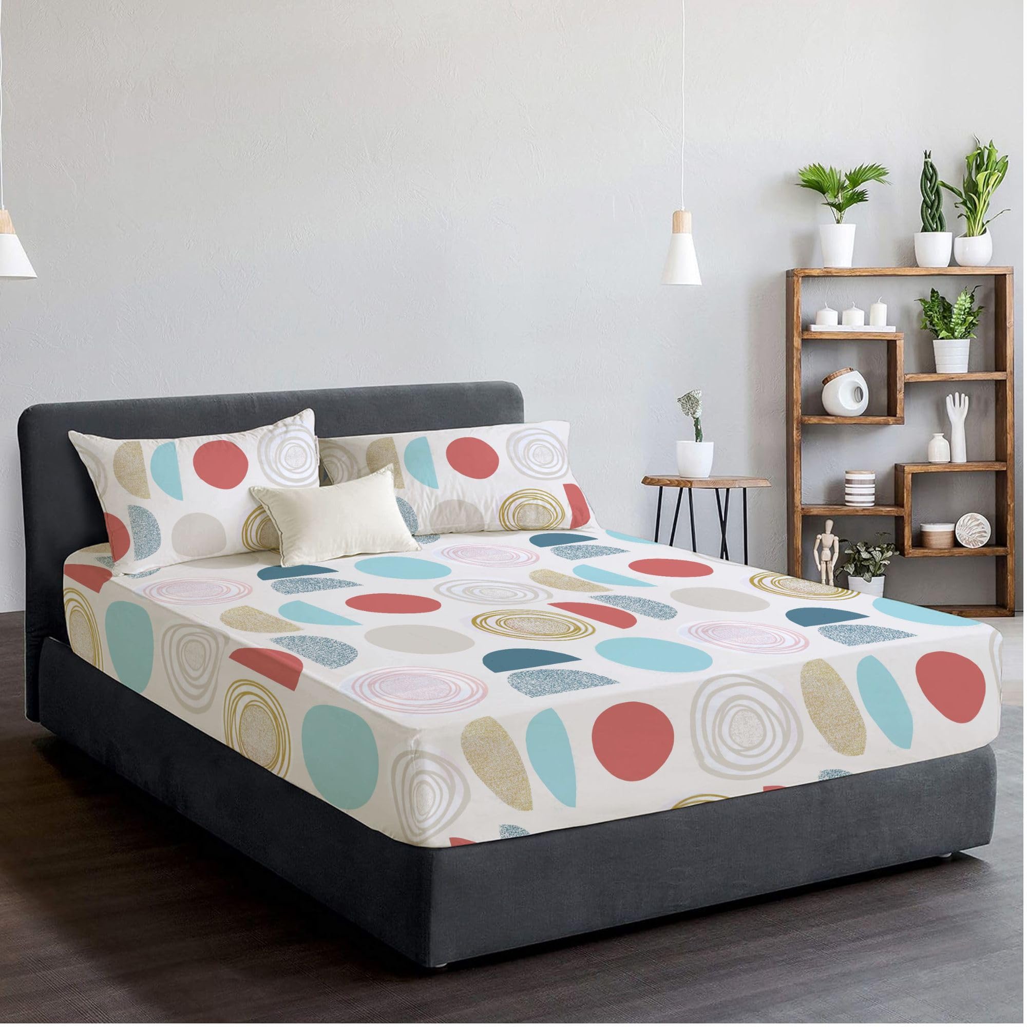 Eversoft Bedding Geo Bloom 3Pcs Set 100% Egyptian Cotton Printed Fitted Sheet With Matching Pillowcase 400 Thread Count Print Bed Sheets Floral 30Cm Deep Floral Cover (, Single)