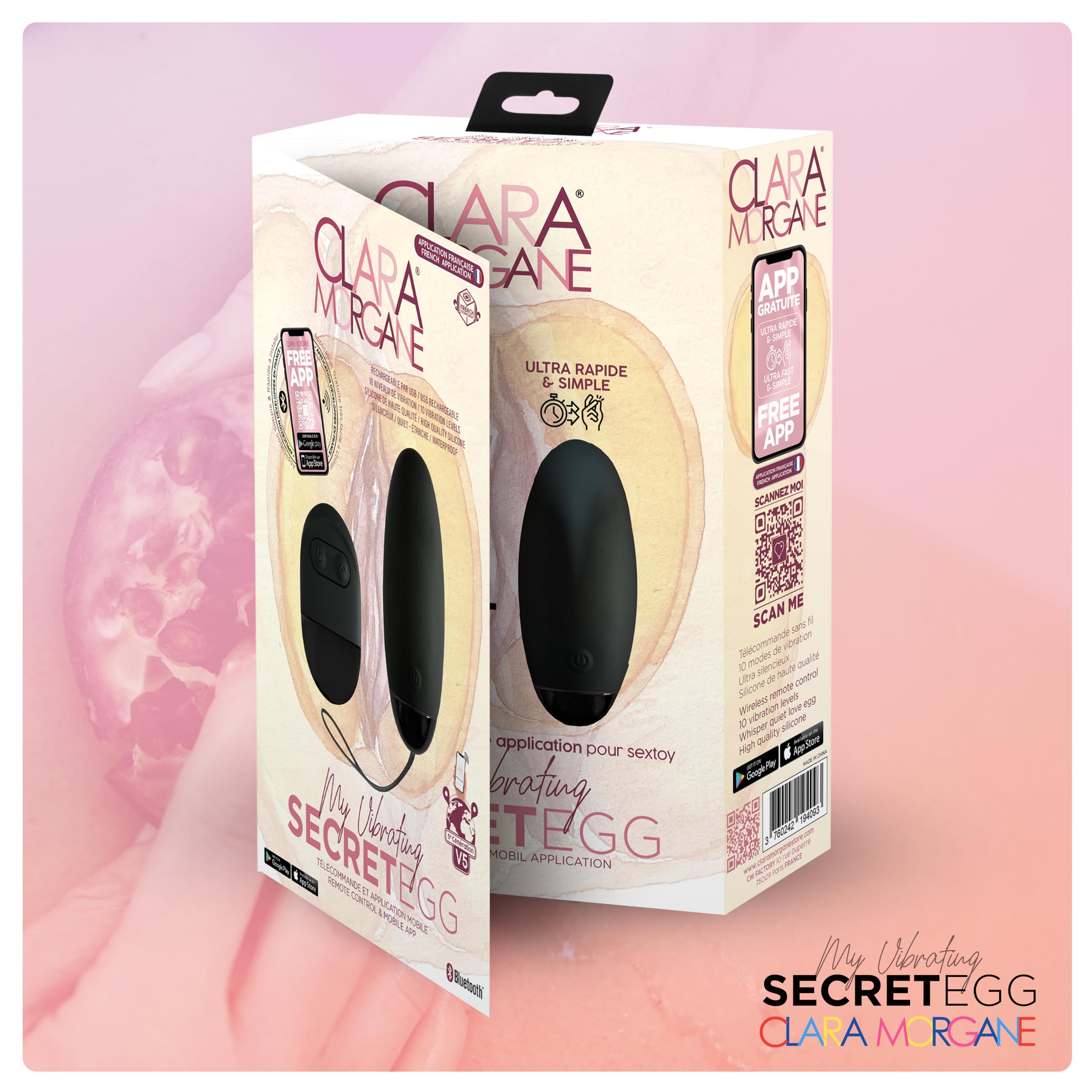 My Vibrating Secret Egg - Oeuf Vibrant Clara Morgane avec application à distance - Couleur noire
