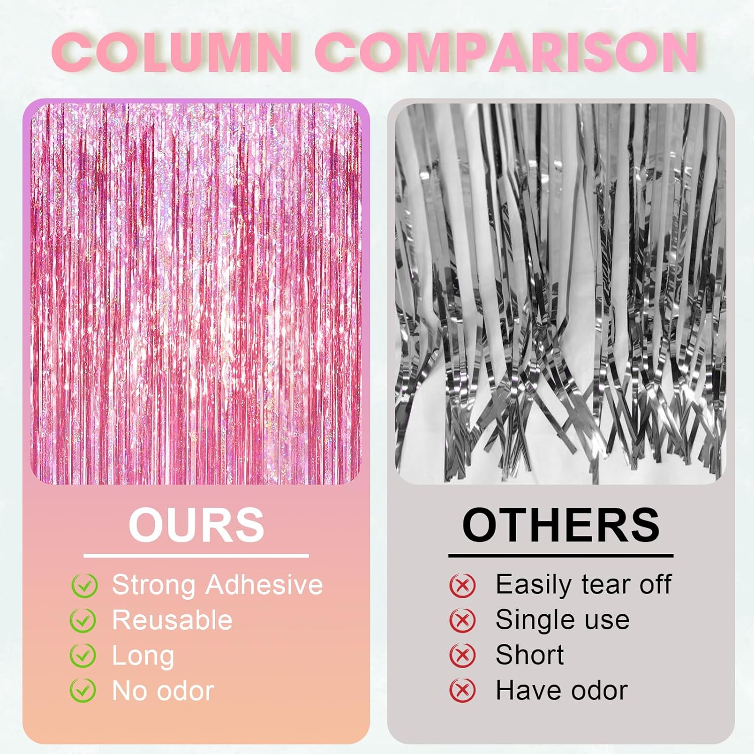 2 Pack Laser Pink Tinsel Foil Fringe Curtains, Mothers Day Pink Decorations, Metallic Tinsel Party Streamers Backdrop for Birthday Bachelorette Graduation Wedding Party Decorations image 5 of 8 B0CYGVFTRZ