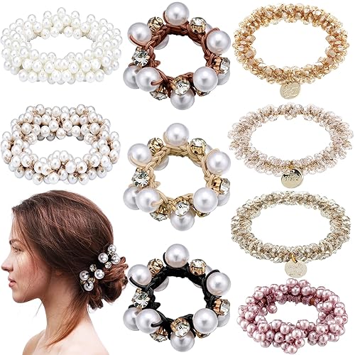 9 piezas de accesorios para el cabello de mujer: lazos para el pelo de perlas, coleteros elásticos de cristal, bandas elásticas para coletas, disponible en Yaxa Guatemala