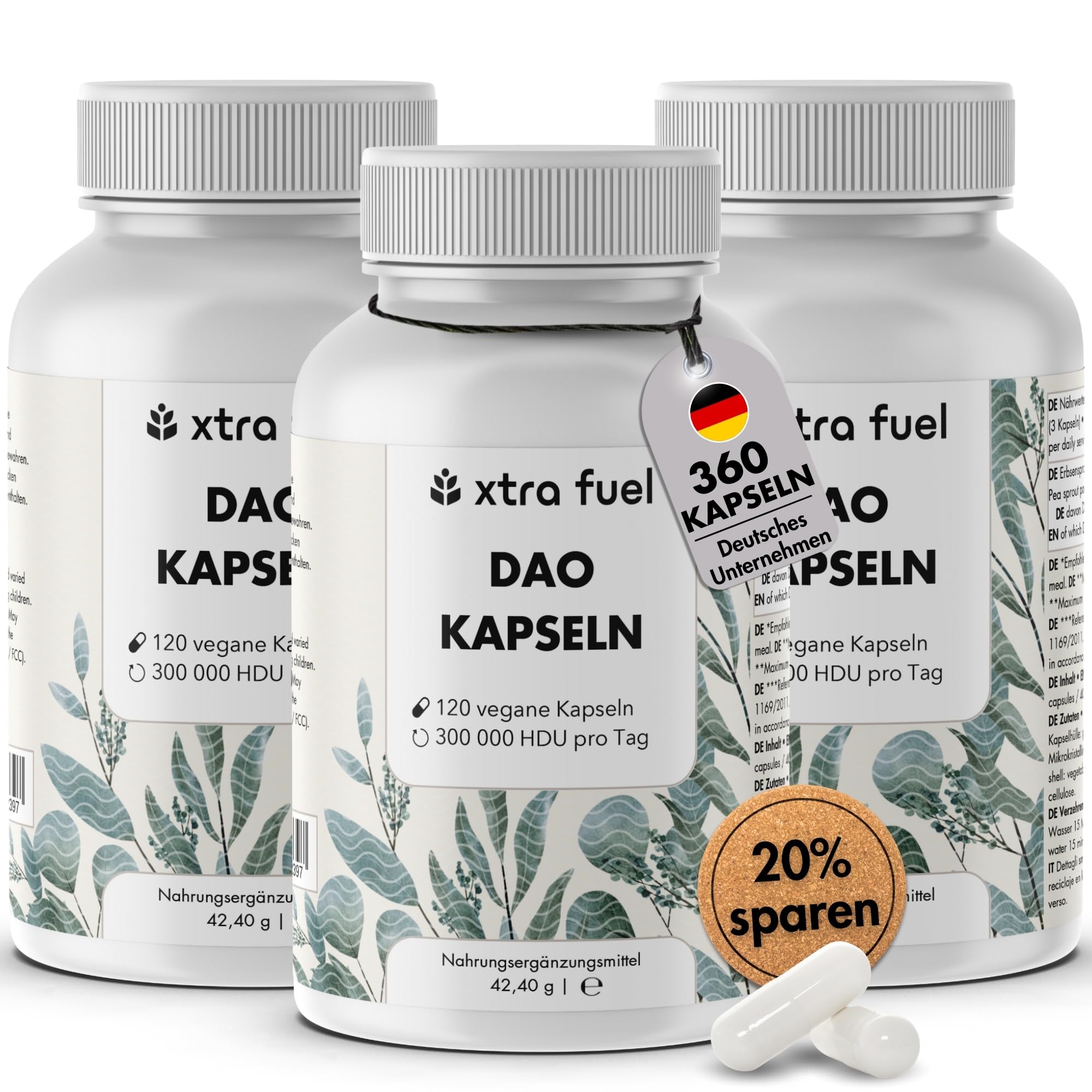 DAO Kapseln 360 Stück (hochdosiert) - 300,000 HDU pro Tagesdosis - DAO Enzym aus Erbsenprotein - vegan & laborgeprüft (3er Pack)