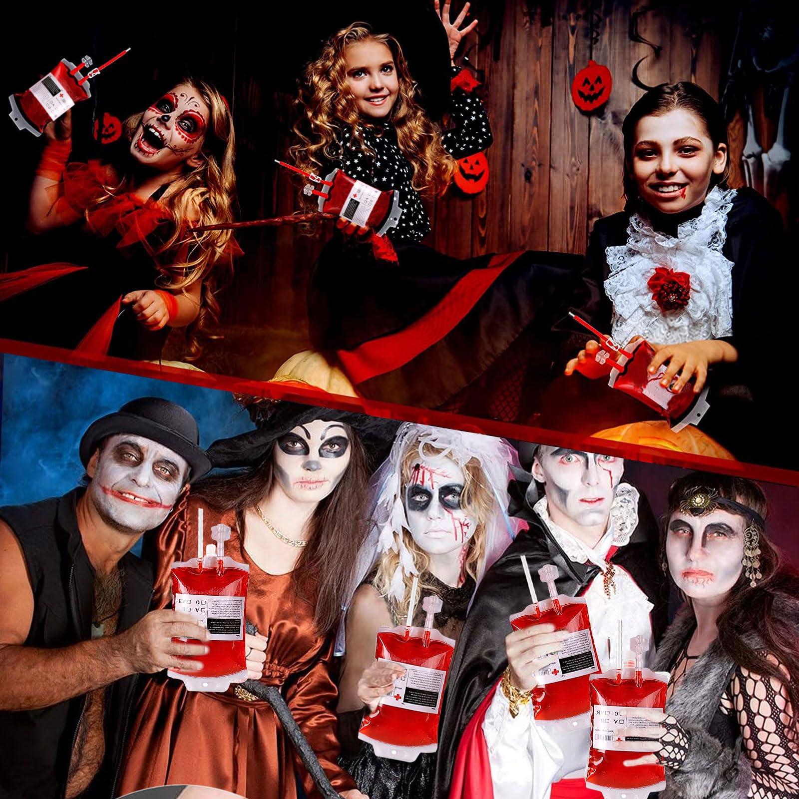 Set 10 Sacche Sangue Di Halloween Con Siringa E Adesivi – In PVC Riutilizzabili Per Feste Zombie E Vampiri