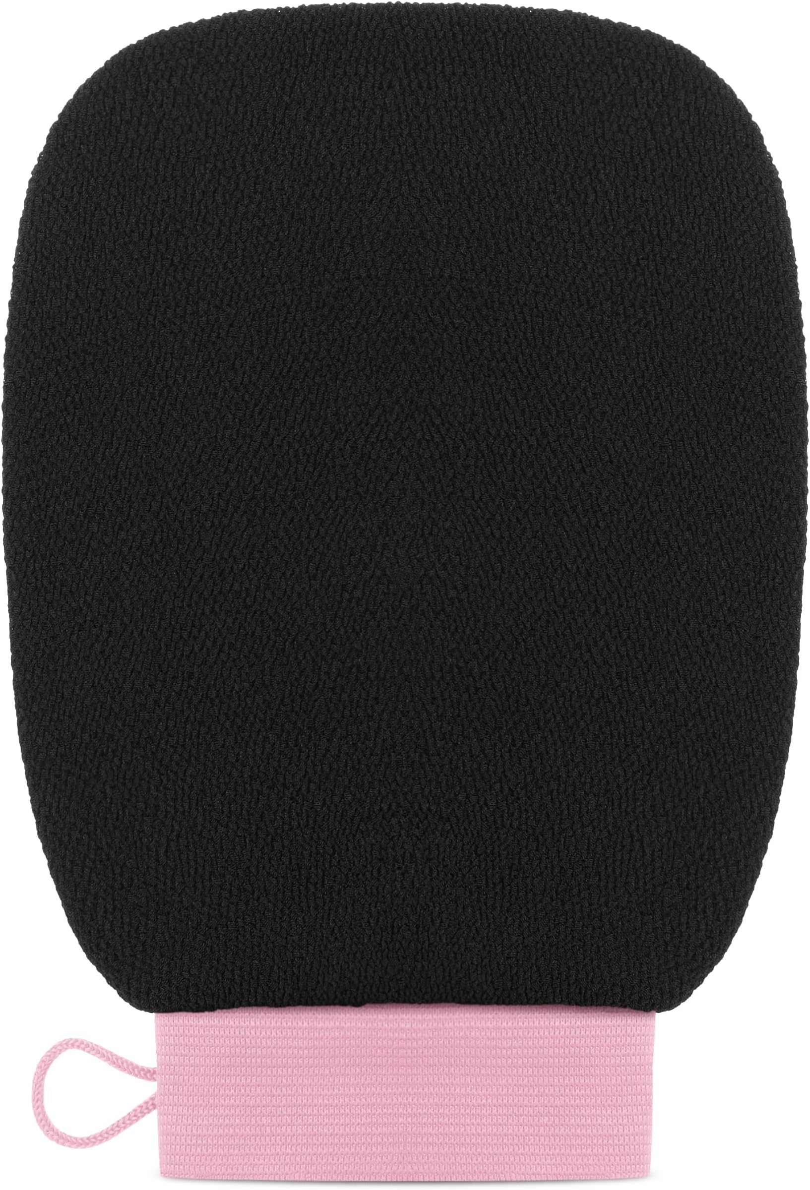 Valitic Exfoliating Glove Body Scrubber - Exfoliating Mitt Dead Skin Remover, Shower Face and Body Exfoliator - Korean Style Skin Scrubber Washcloth - Spray and Self Tan Remover, 1 Black with Pink