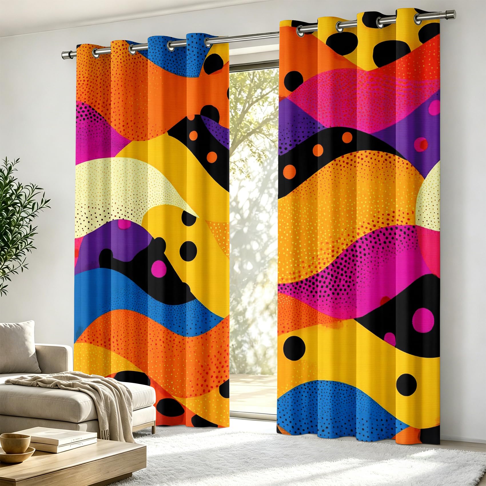 Luxfieo Abstract Blackout Curtains for Living Room Bedroom - 108 Inch Drop Curtains 90x108, Colorful Abstract Pop Art Rainbow Multicolor Patterned Window Treatments, Thermal Eyelet Drapes 2 Panels