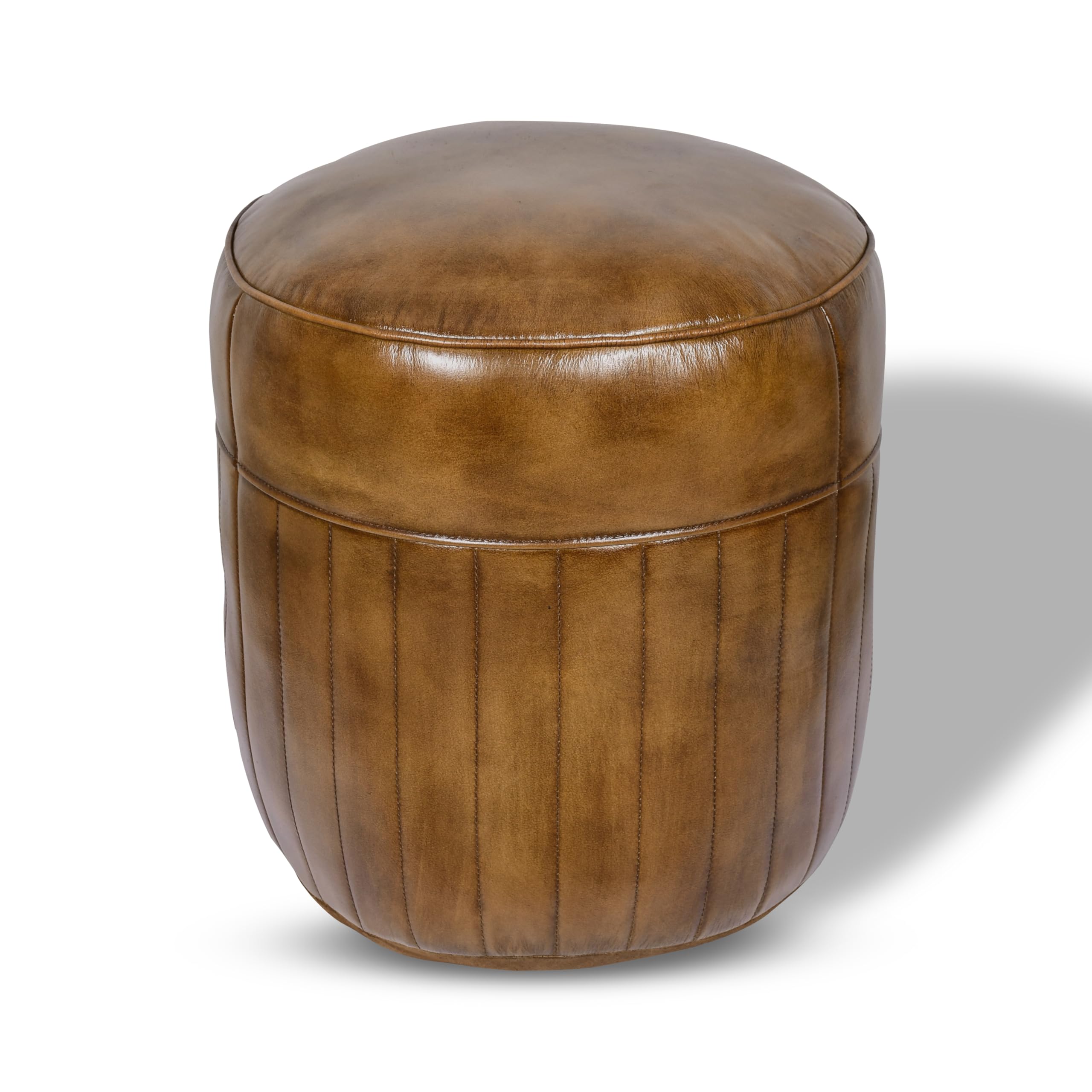 Elm home and garden 100% Real Genuine Leather Round Pommel Footstool Ottoman Tan Brown 52cm High x 46cm Fully Assembled (Brown)