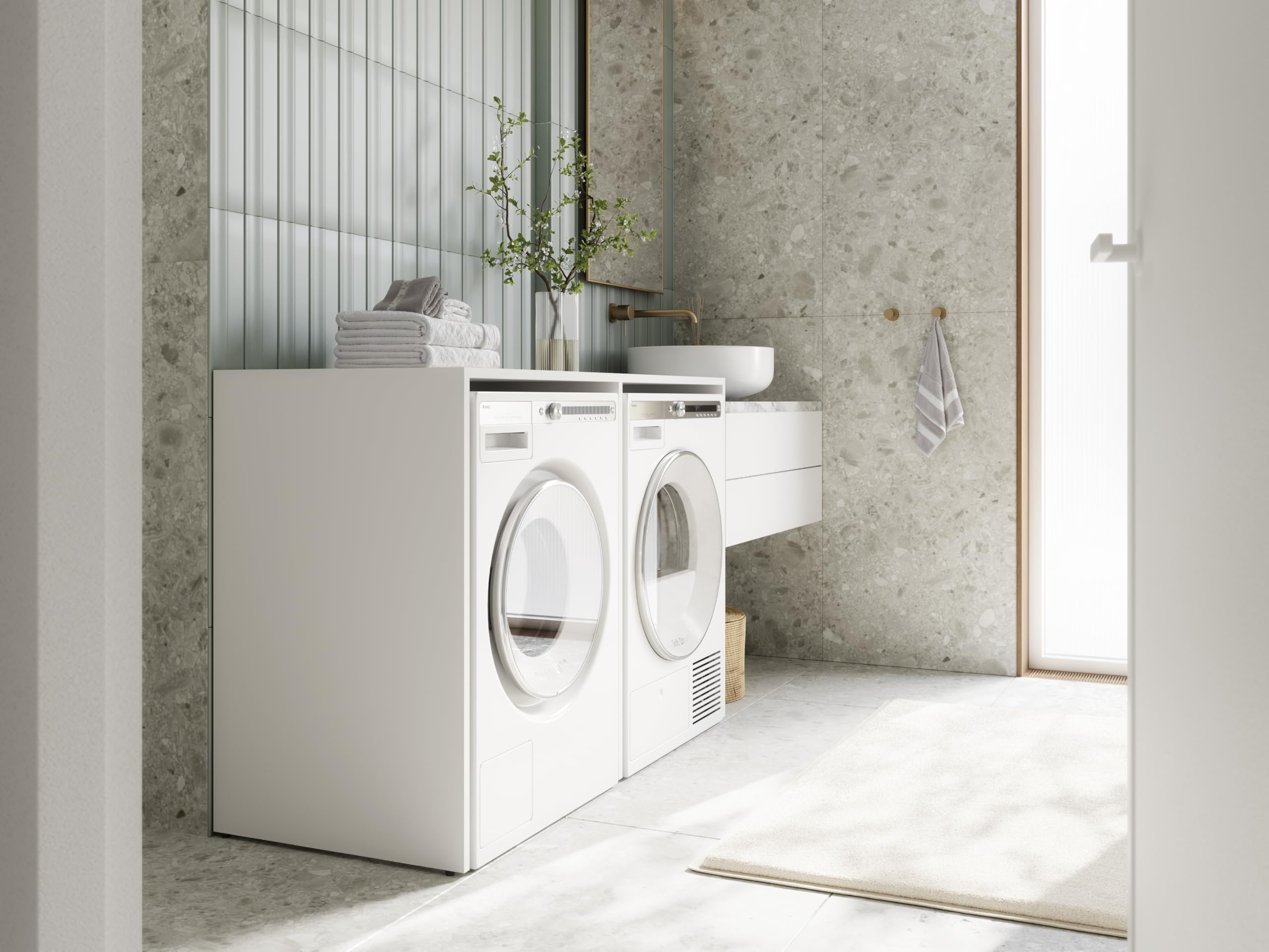 PLATAN ROOM Armadio alto per lavatrice o asciugatrice 130 cm di larghezza mobile per lavatrice o asciugatrice per bagno (65 cm di profondità, bianco opaco)