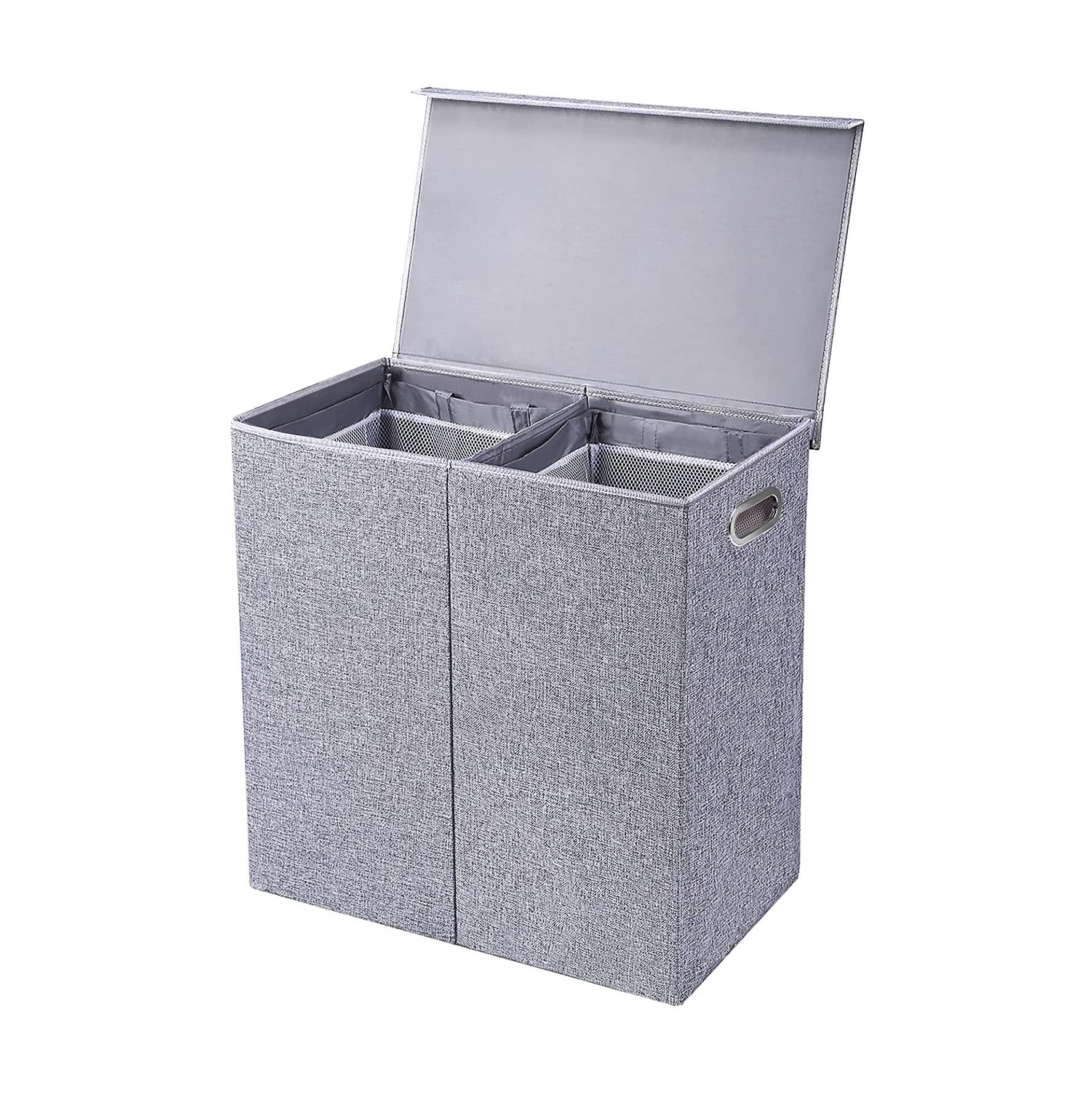 Premium Double Laundry Hamper with Lid and Removable Liners - Linen Hampers - Grey Foldable Bin - Easily Transport Clothes - Cut Out Handles – Clothes Basket