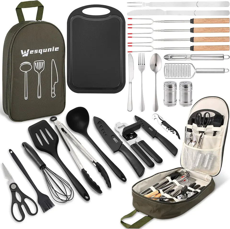 Camping Utensils Cooking Set - 25 Pcs Camping Cookware Accessories Set, Portable Outdoor Camp Cooking Essentials Equipment Kit, Camp Kitchen Organizer Gear for Rv Picnic Grill Travel
