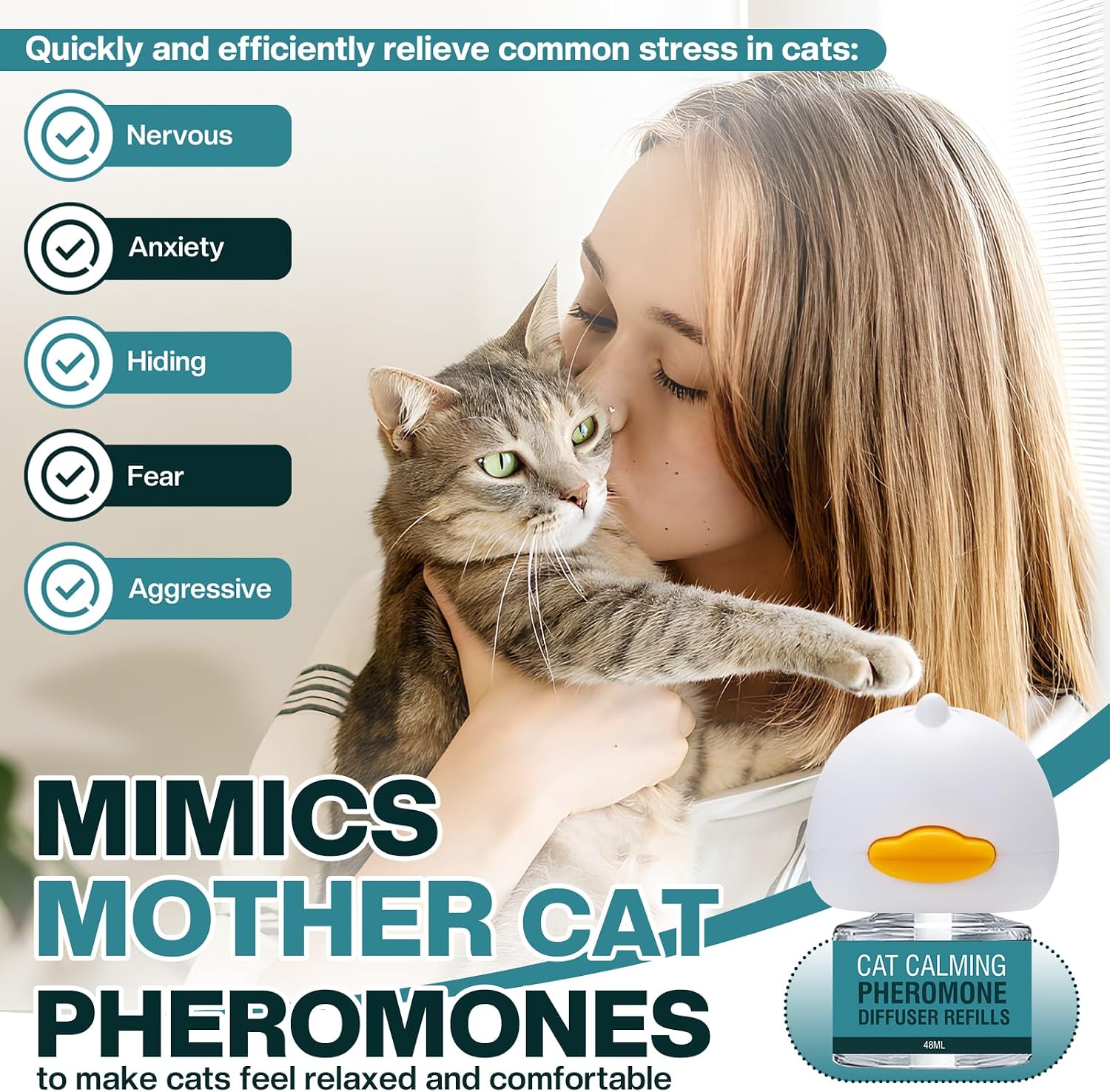 Cat Calming Diffuser 6 in 1 Multicat Calming Pheromones Diffusers 90 Days Relief Stress Anxiety Fighting Scratching Calm Relaxing Pheromone for Cats Kit 48ml Refill Plug In Fits Common Diffusers