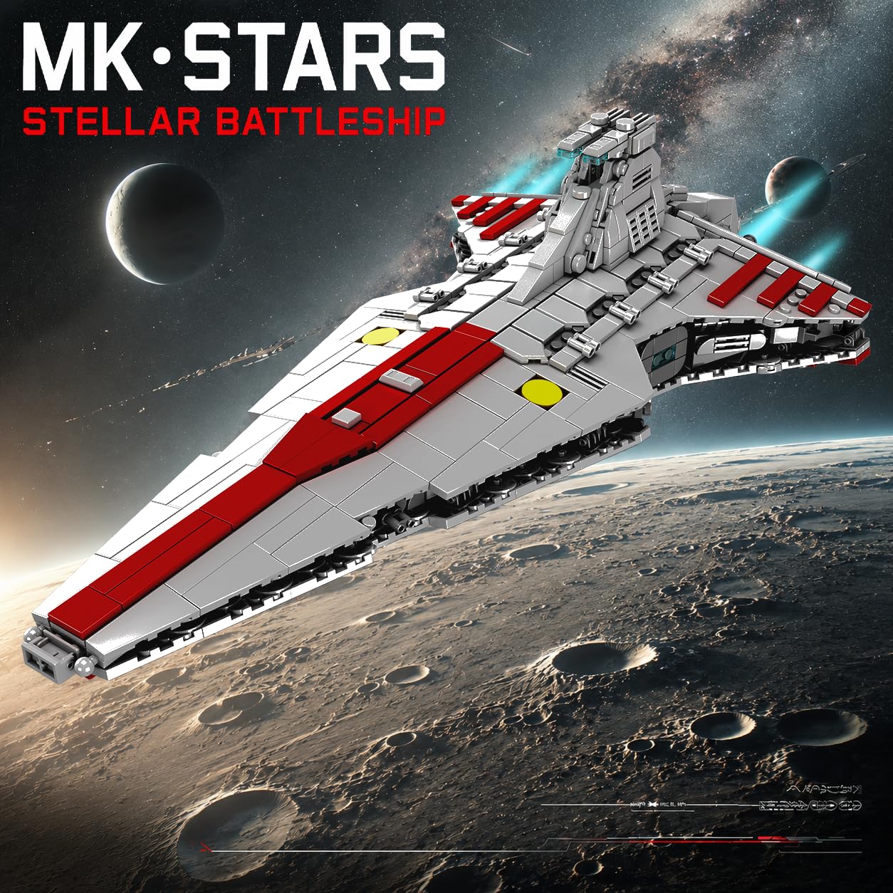 Mould King 21074 Großes Venator-Klasse Republik Angriffskreuzer Bausteine, 1320 Teile Technik Star Destroyer MOC Raumkreuzer Klemmbausteine Set Kompatibel mit Venator-Klasse Sternenzerstörer