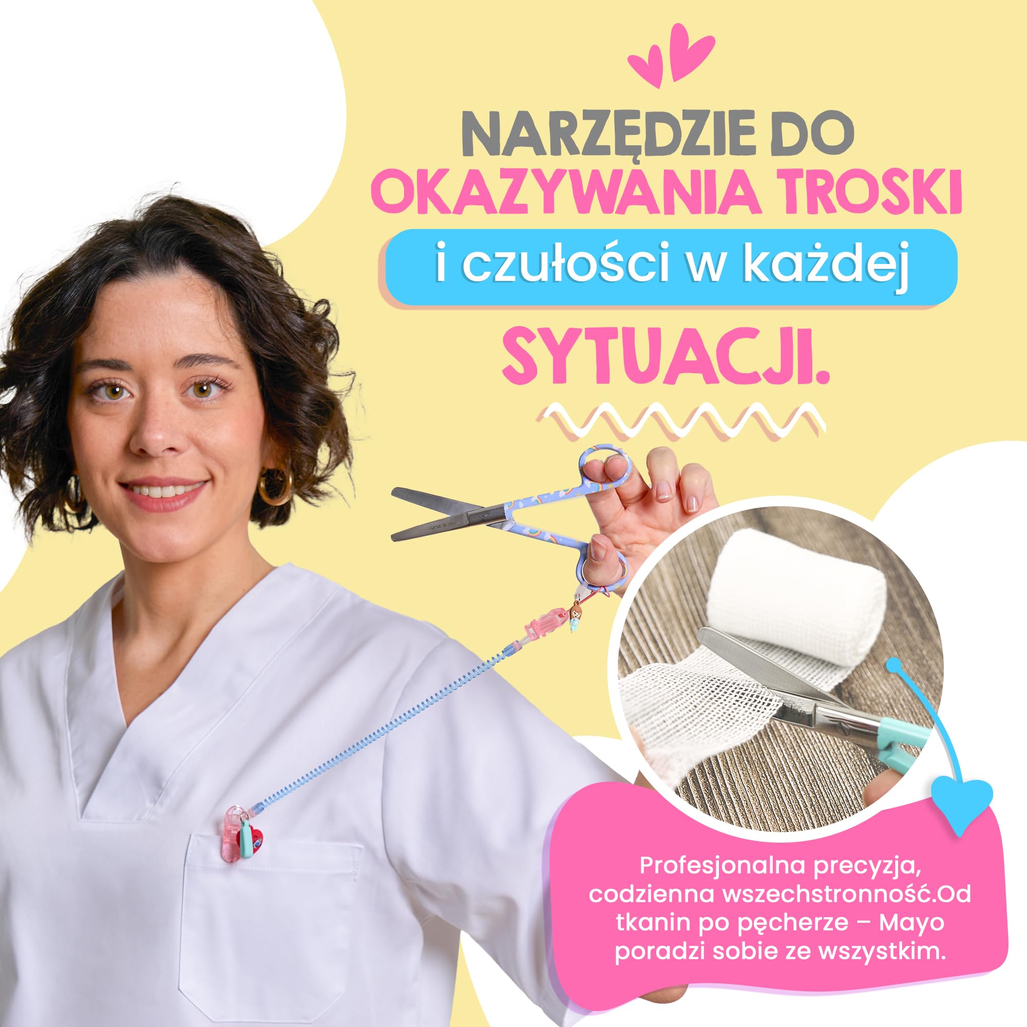 Nurse is Love Mayo Nożyczki pielęgnacyjne, bandaż i nożyczki użytkowe do pierwszej pomocy, weterynarza, ostre ostrza i okrągła końcówka ze stali nierdzewnej