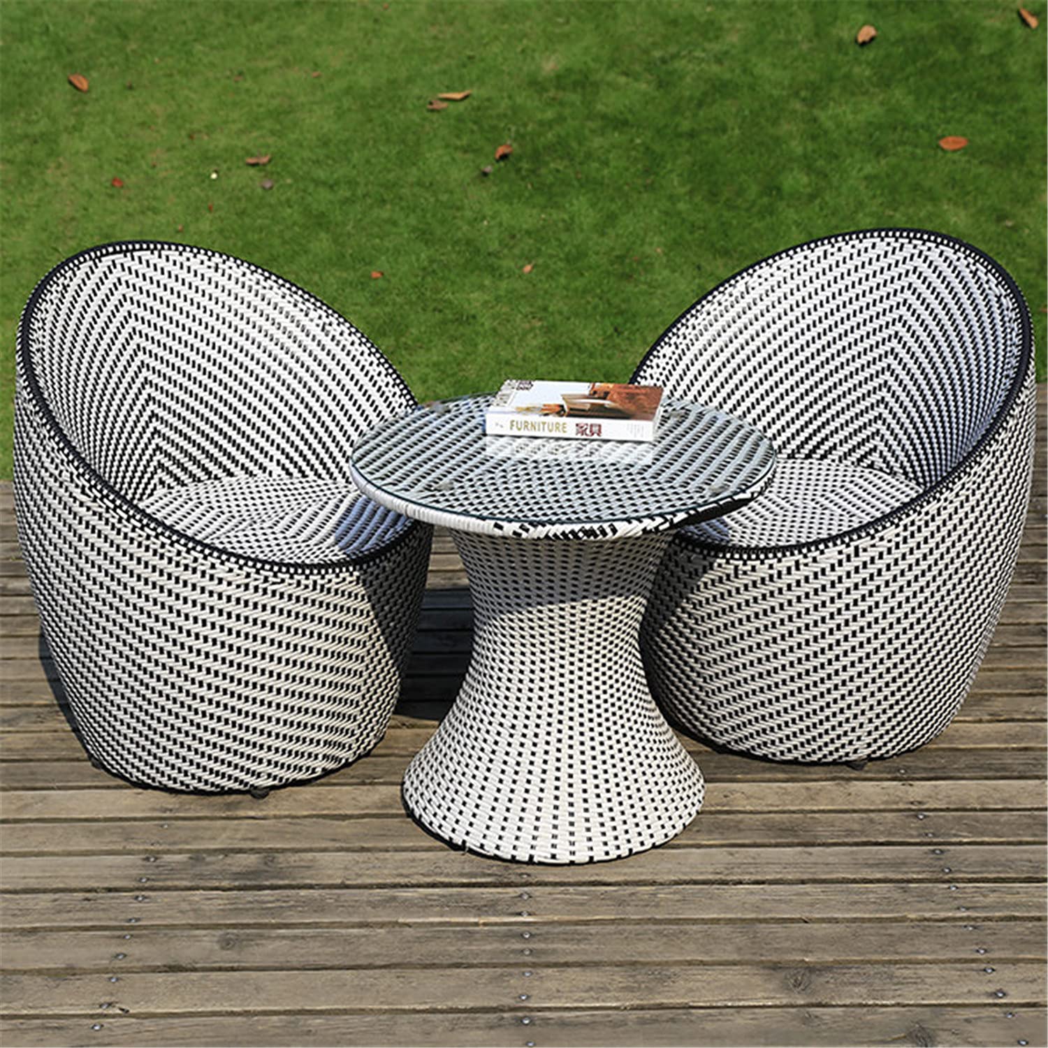 Set da bistrot in PE, set di mobili da giardino per esterni da 3 pezzi, set di mobili set da tavolo da bistrot, con 2 sedie e tavolino con piano in vetro, per giardino sul retro