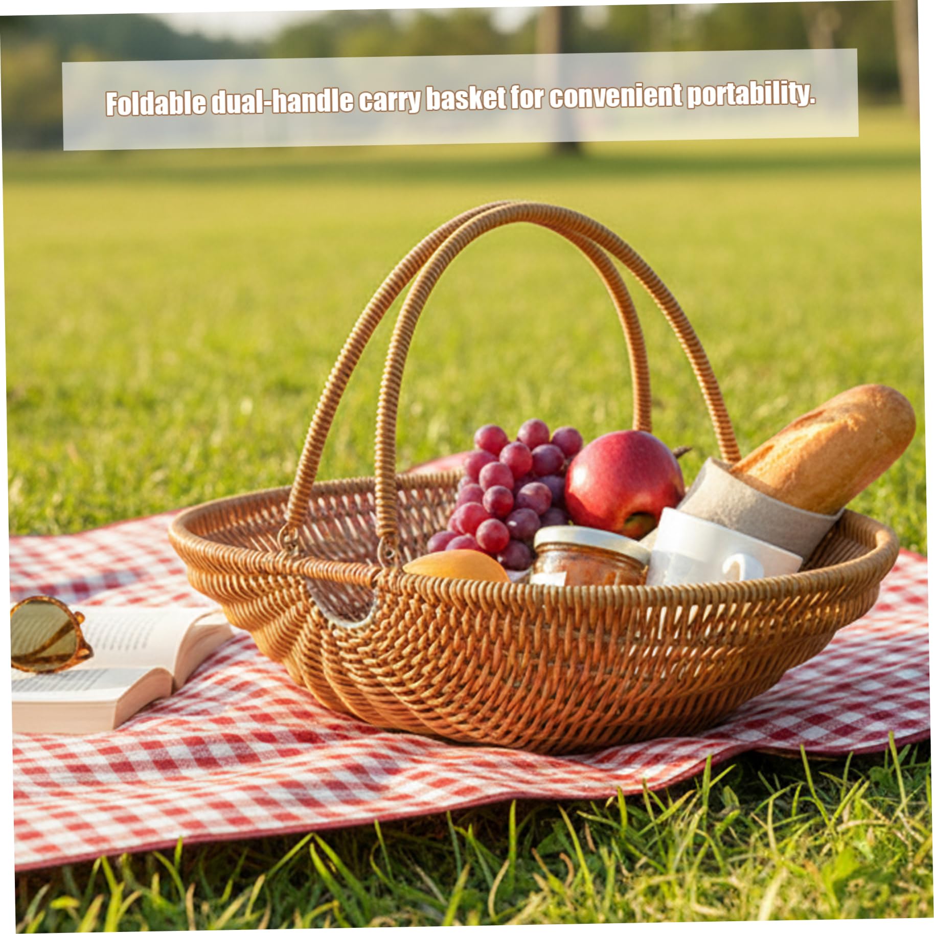 Cesta de cosecha, cesta de jardín tejida de PP de primera calidad con asas plegables para recolectar verduras, picnic y almacenamiento elegante en el hogar