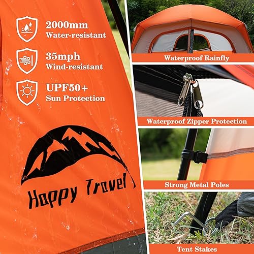 Miniatura 6 de Happy Travel Tienda de campaña para 6 personas para camping, tienda de campaña impermeable de fácil instalación con lluvia, tienda de campaña