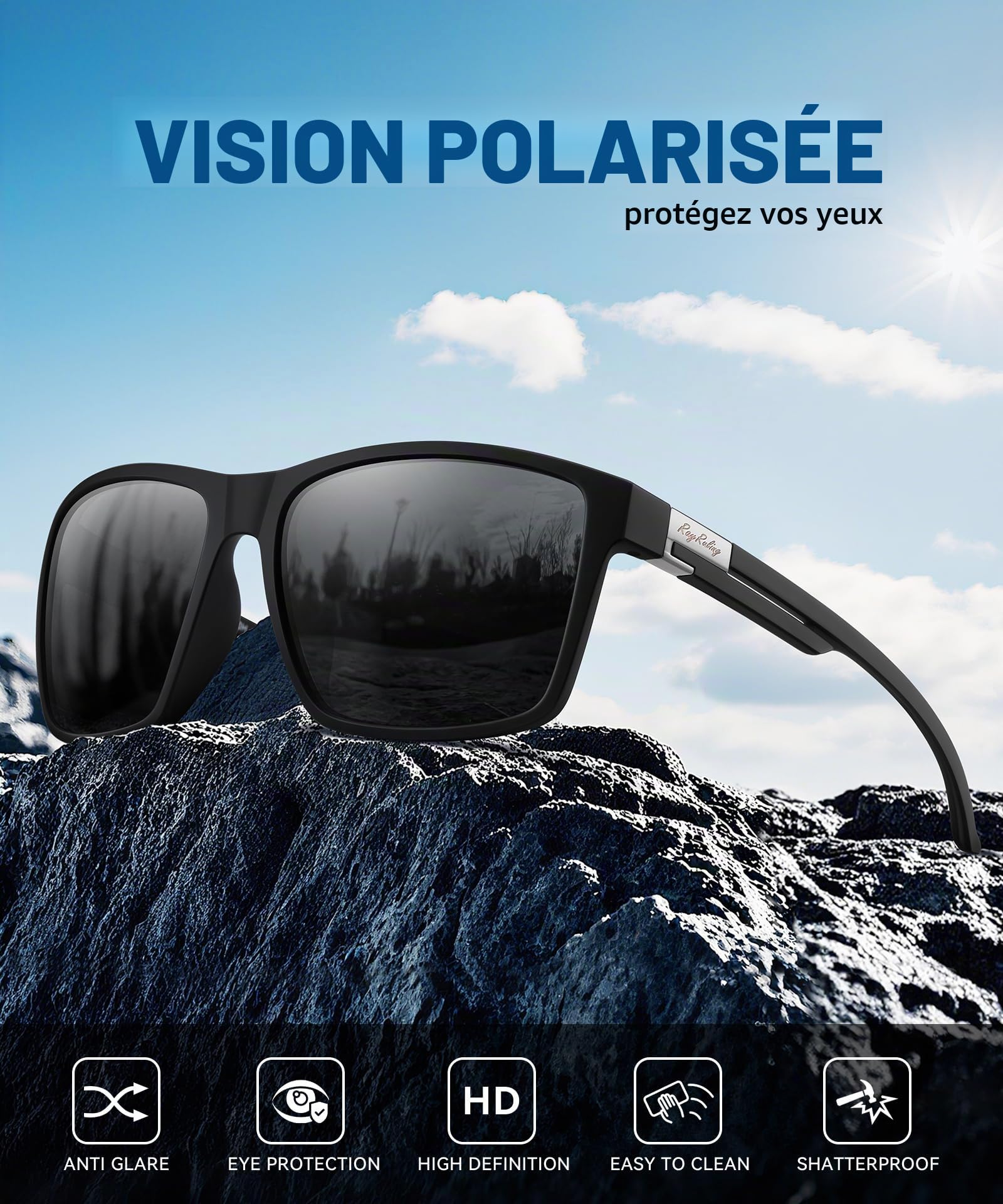 Lunettes de soleil polarisées homme femme, lunettes légères TR90 avec protection UV400, verres TAC anti-éblouissement pour conduite, pêche et usage quotidien, lot de 2