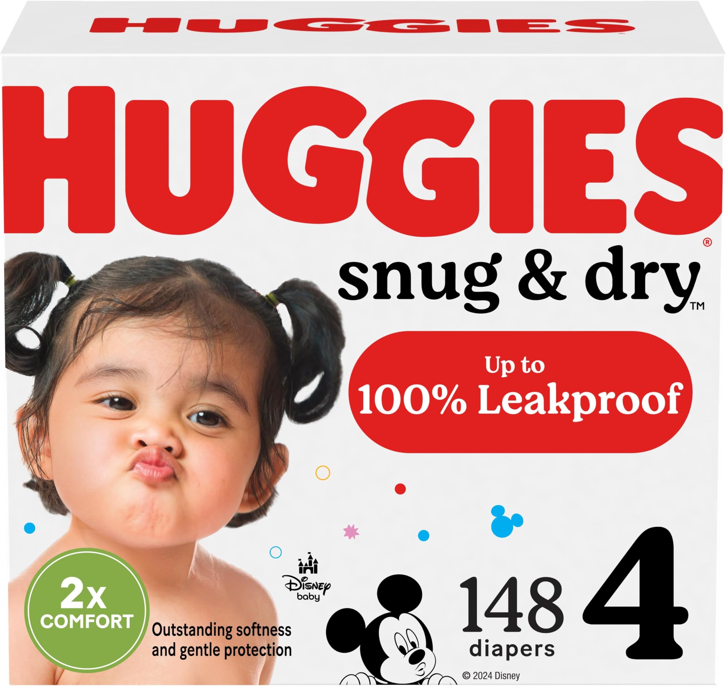 Huggies Size 4 Diapers, Snug & Dry Baby Diapers, Size 4 (22-37 lbs), 148 Count