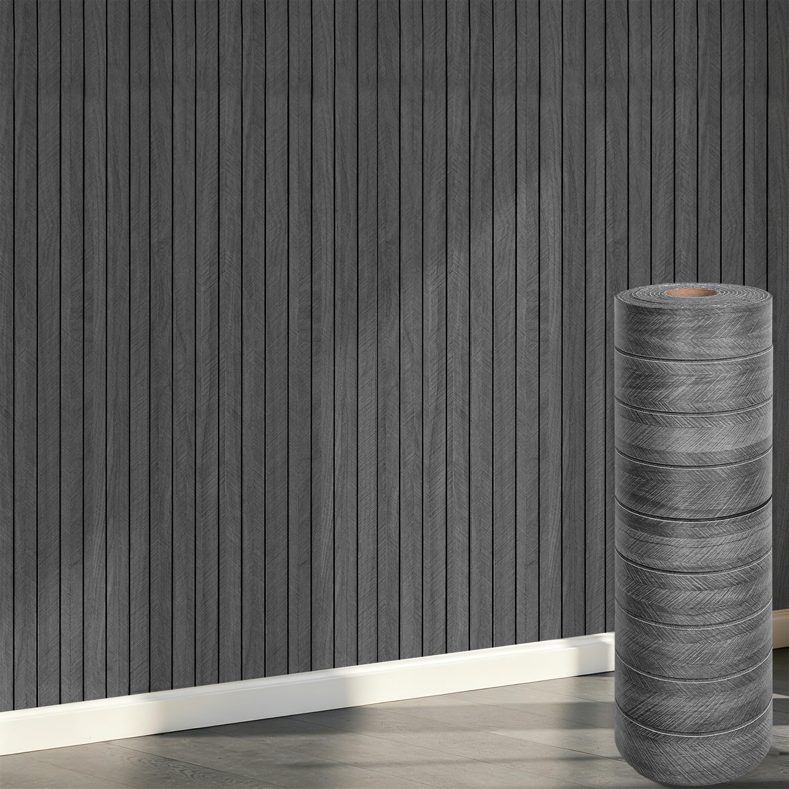 Panneau mural à lattes adhésif en mousse 3D gris pour plafond