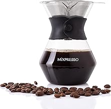 Mixpresso Pour Over Coffee Maker Set Glass Carafe Borosilicate White Protective Silicone Sleeve | Pour Over Coffee Dripper Brewer With Double-layer Stainless Steel Filter, Glass Coffee Pot (13.5 Ounces)