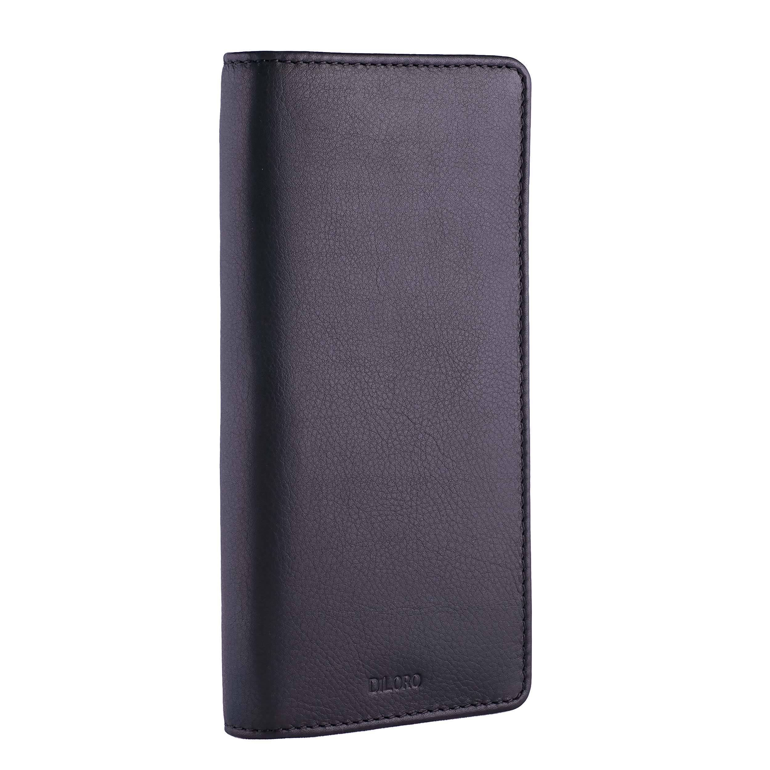 DiLoro Astuccio portapenne triplo o quad, in pelle, con cerniera, per tre o quattro penne a sfera e matite (nero)
