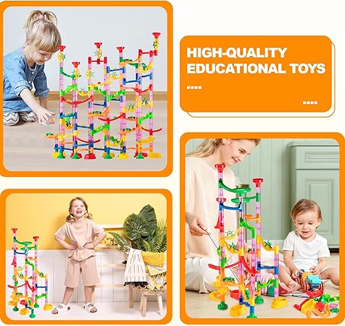 Miniatura 7 de PLMMOUT Juego de 232 piezas de canicas, juego de laberinto de mármol, bloques de construcción, juego de carreras de canicas, carrera de canicas para