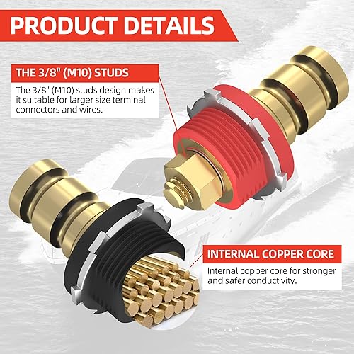Miniatura 4 de Joinfworld Terminales de batería remotos 38 "Stud Battery Jump Post con cubierta Kit de poste de carga de batería de 250 A, cargador de batería