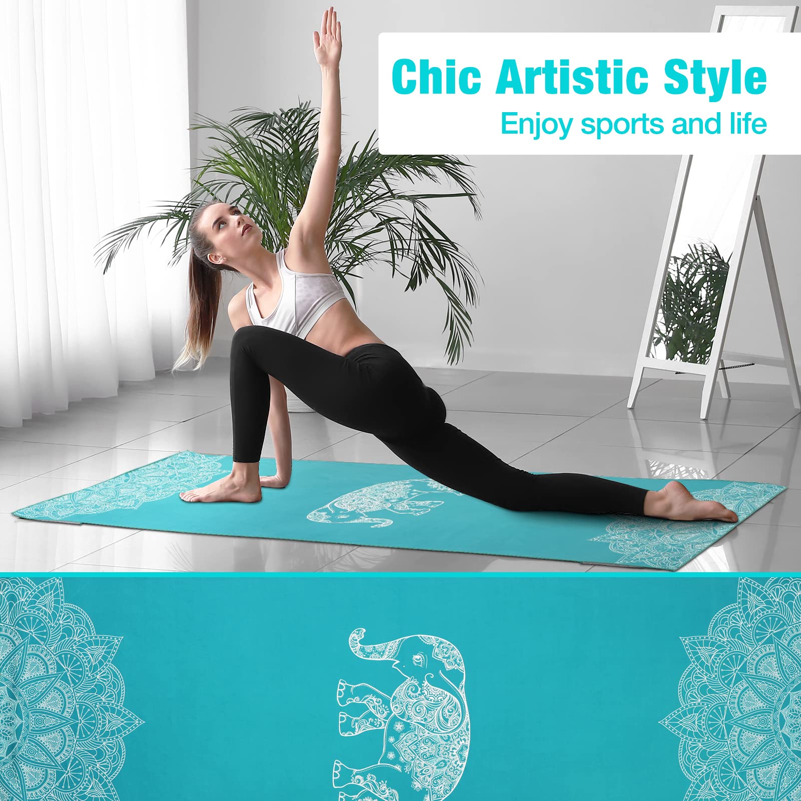 MoKo Asciugamano per Yoga, Tappetino da Yoga Caldo Antiscivolo Telo da Yoga Morbido Asciugamano Stampato Ideale per Hot Yoga, Pilates e Allenamento Bikram Allenamento in Palestra