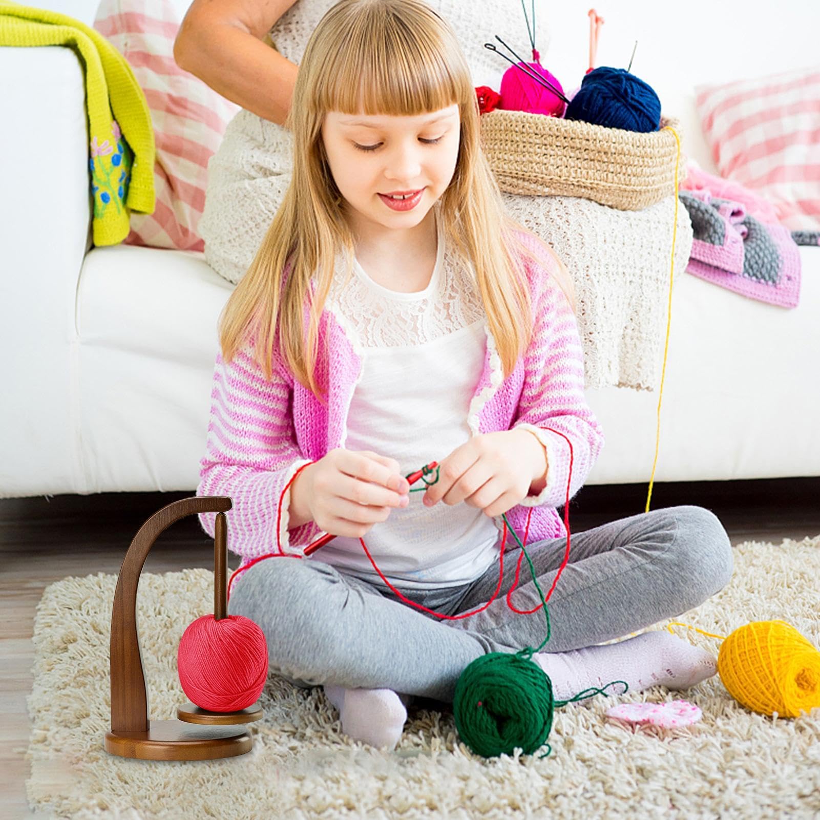 Wood Yarn Holder for Knitting and Crocheting | Magnetic Yarn Ball Holder with Anti-Slip Pads,Yarn Holder Spinner for Crafts,Wooden Yarn Spinner for Crochet Well, Gifts for Knitting Lovers
