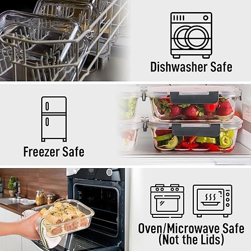 Miniatura 5 de Zulay Kitchen Paquete de 5 recipientes de vidrio para preparación de comidas con tapas, herméticos, recipientes de vidrio de borosilicato de primera