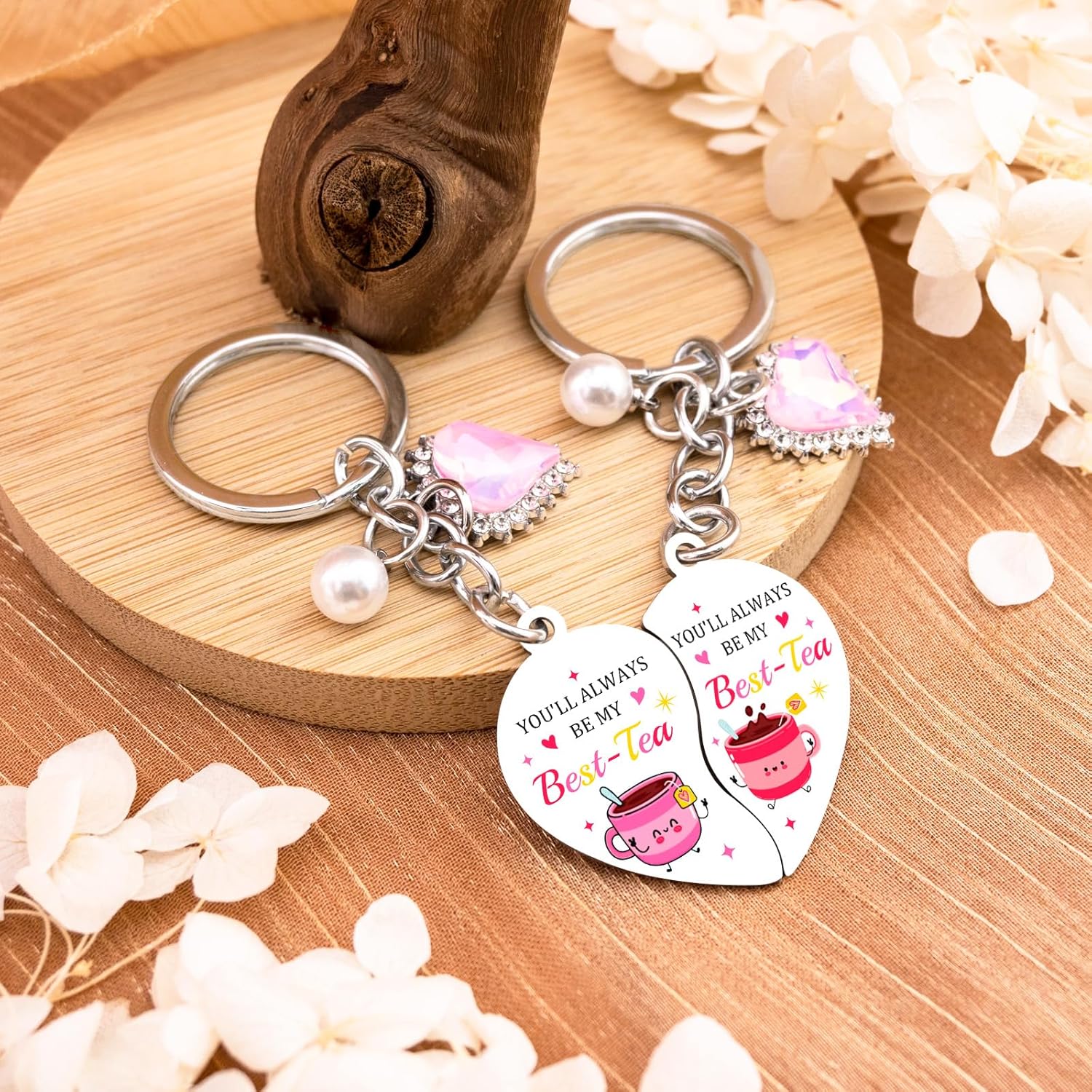 Bestie Keychain Work Friend Keychains for Women Besties Work Besties Tea Valentines Day Gifts for Friends Key Chain Valentines Day Gift Basket - Image 3