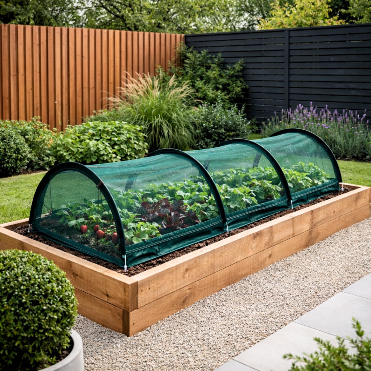 GardenSkill Pop Up Mini Garden Grow Tunnel 3m Long | Instant Insect Mesh Hoop House with Zip Doors for Seedling Salad Fruit Herb | Outdoor Plant Protection Cover for Raised Bed & Allotment