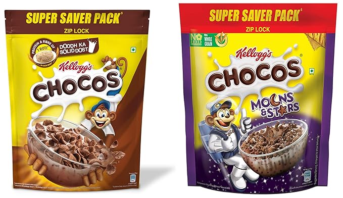 Kelloggs Combo, Kelloggs Chocos, High in Protein, B Vitamins, Calcium And Iron, 1.2kg Pack and Kelloggs Chocos Moons and Stars 1.2 kg Pouch