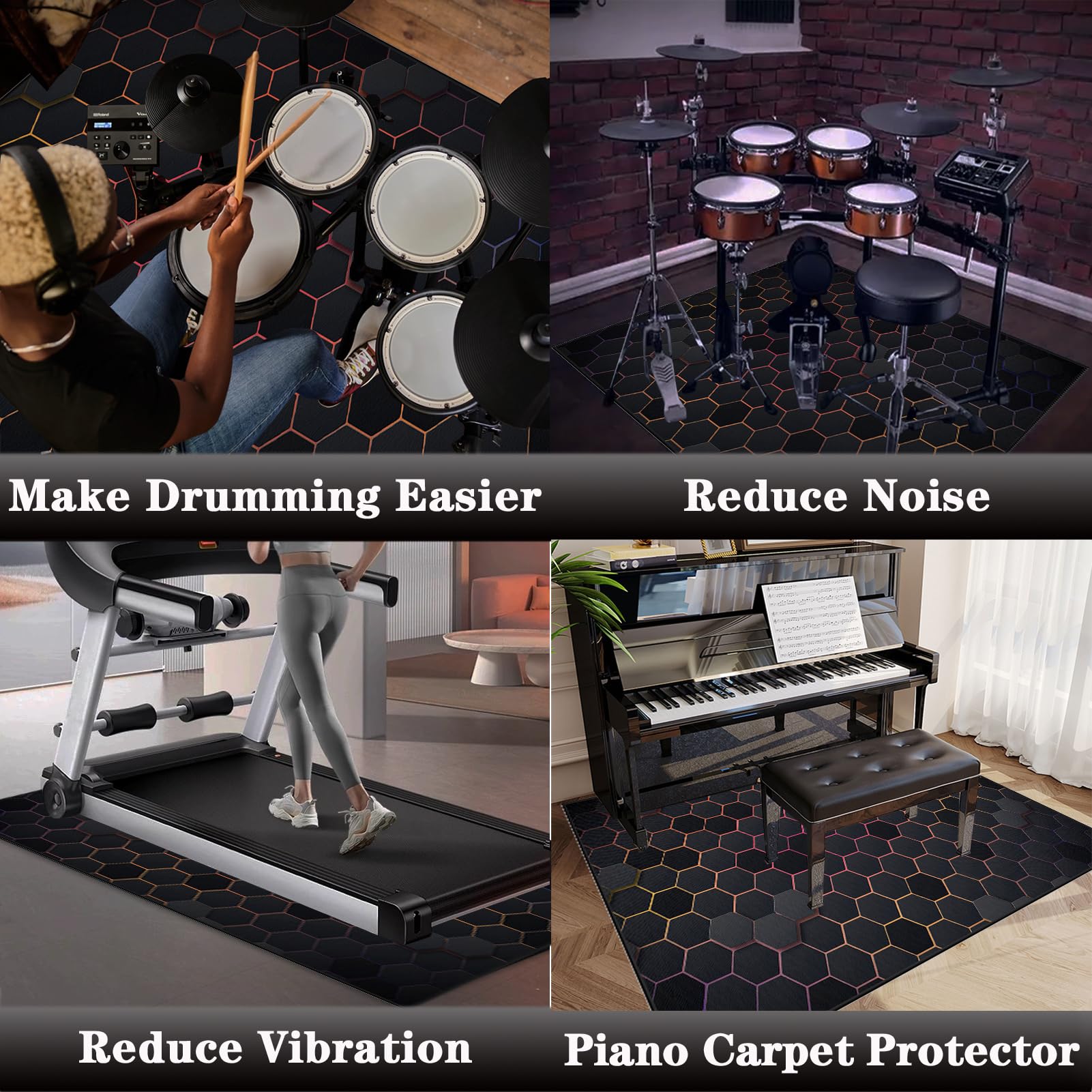 Tappeto per Batteria Insonorizzato | 180 x 140 cm Tappeto per Batteria Acustica | Tappeto Professionale per Batteria e Strumenti a Percussione Elettronici per Grancassa Rullante e Altri Strumenti