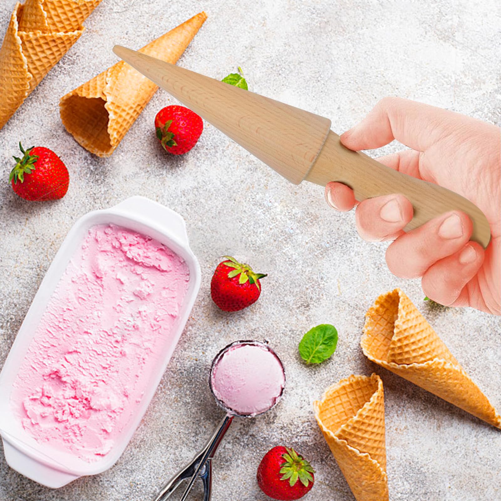2 moldes de cono de helado, moldes de madera reutilizables para cuernos de crema, conos de gofre, rodillo de pizzela, rollo de huevo, molde para cocina, cocina y horneado 7