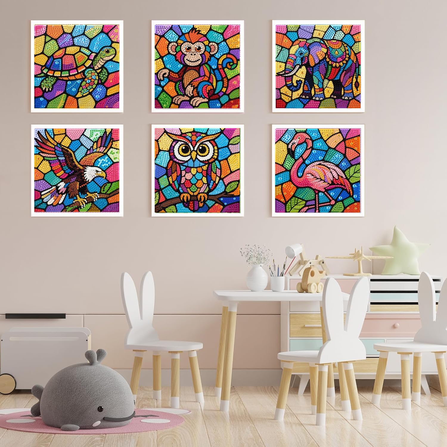 GQYCZZ 6 pcak 5D Animal Diamond Art kit for Children Aged 4-12. Cute Mini Turtle Diamond Paintings Perfect for Beginners,Easy Full Diamond Gemstone Art Suitable for Home wall Decoration 6x6 in