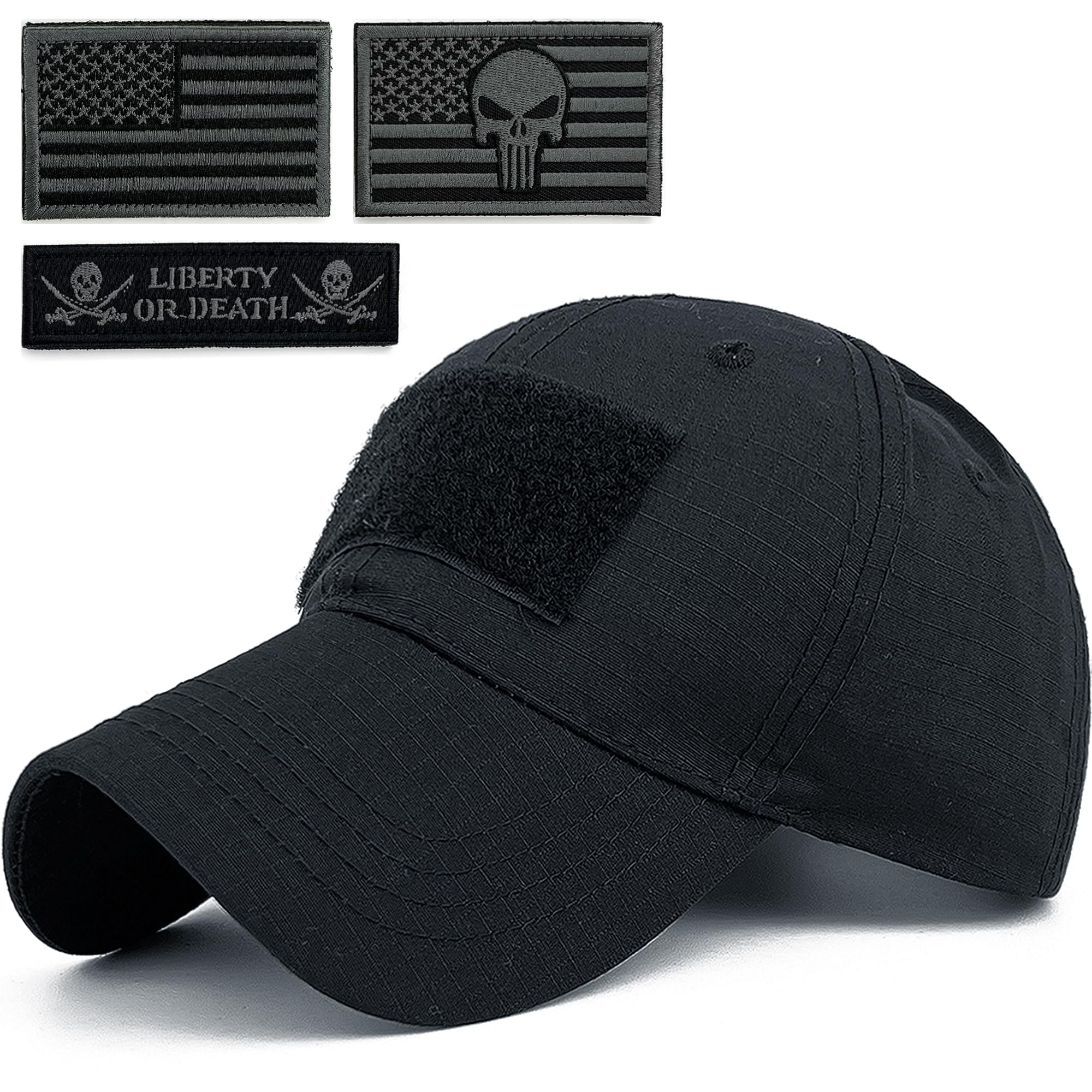 Loneshark Mens Camo Baseball Hats with American Flag USA Patch Tactical Operator Patriotic Caps US Army Military OCP Ball Hat, Army-Black-bg, One Size