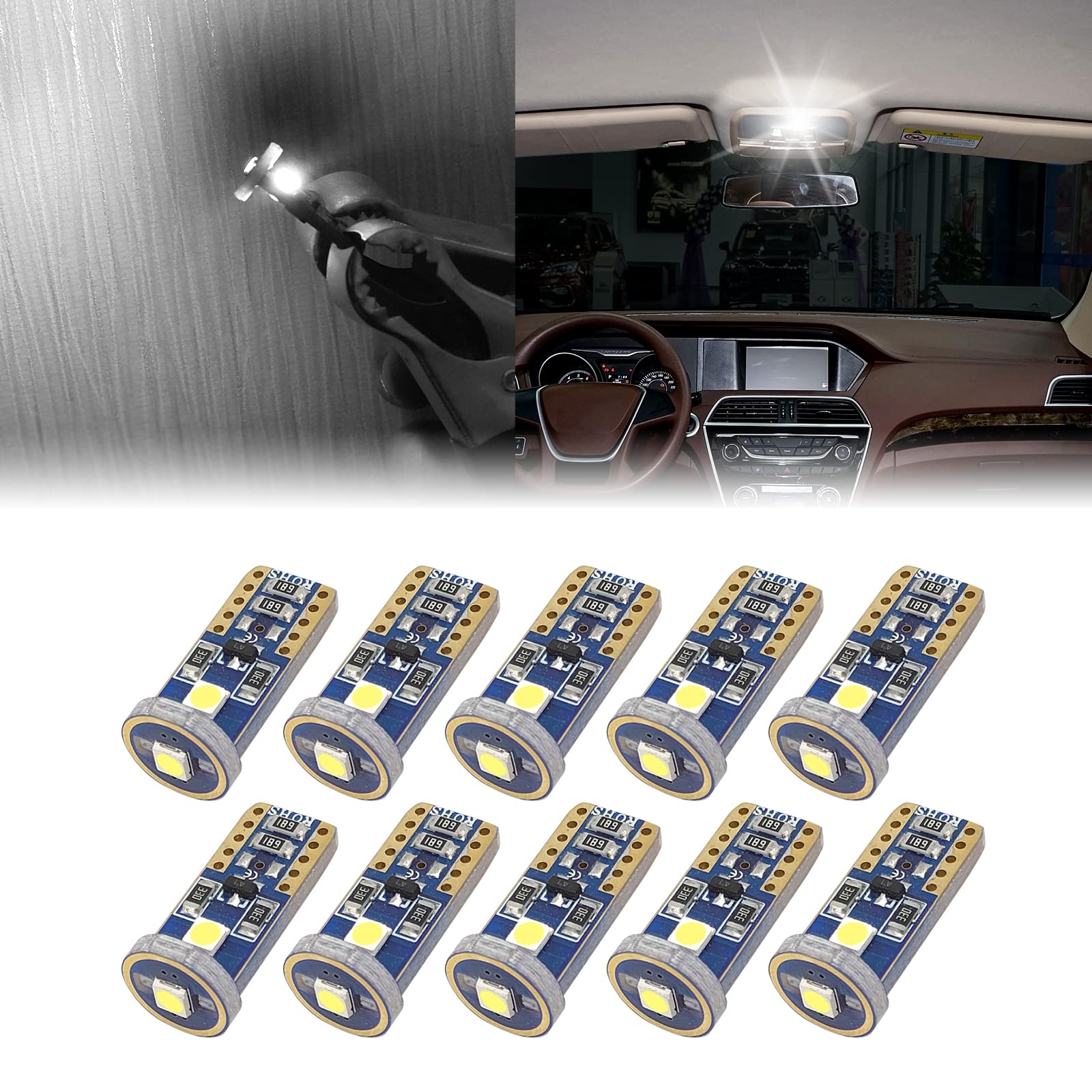 stymart Newest Extremely Bright Wedge T10 168 194 LED Bulbs for Car Interior Dome Map Door License Plate Light, Trunk Light, Super Bright Xenon White(Pack of 10)