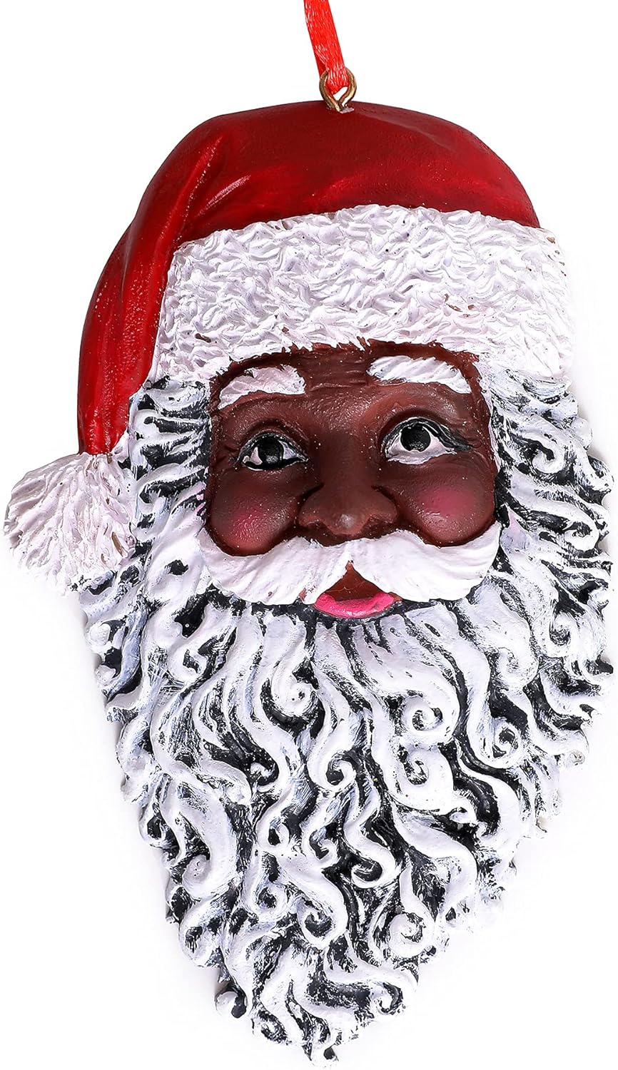 Eoocan African American Black Santa Claus,4.5-inches Tall American Santa Head Ornament for Christmas Decor
