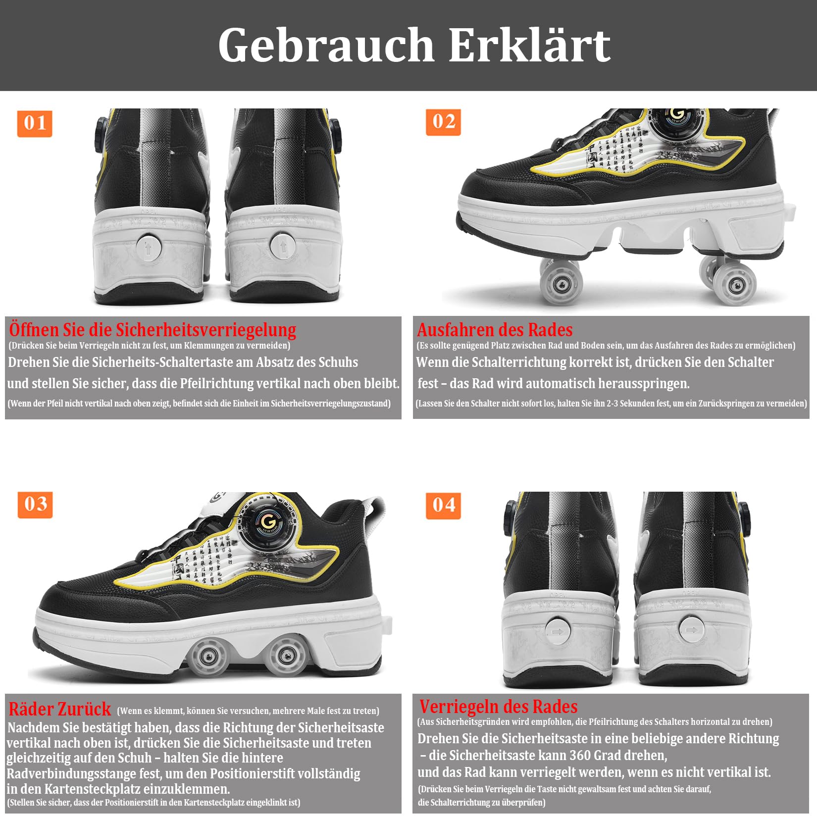 Schuhe mit Rollen – Sneaker 4 Rollen, Rollschuhe Skateboard Schuhe für Mädchen Jungen Damen Kinder Skate Shoes Sportlich Sneaker mit Verstecktes Räder Party Geburtstag Weihnachten
