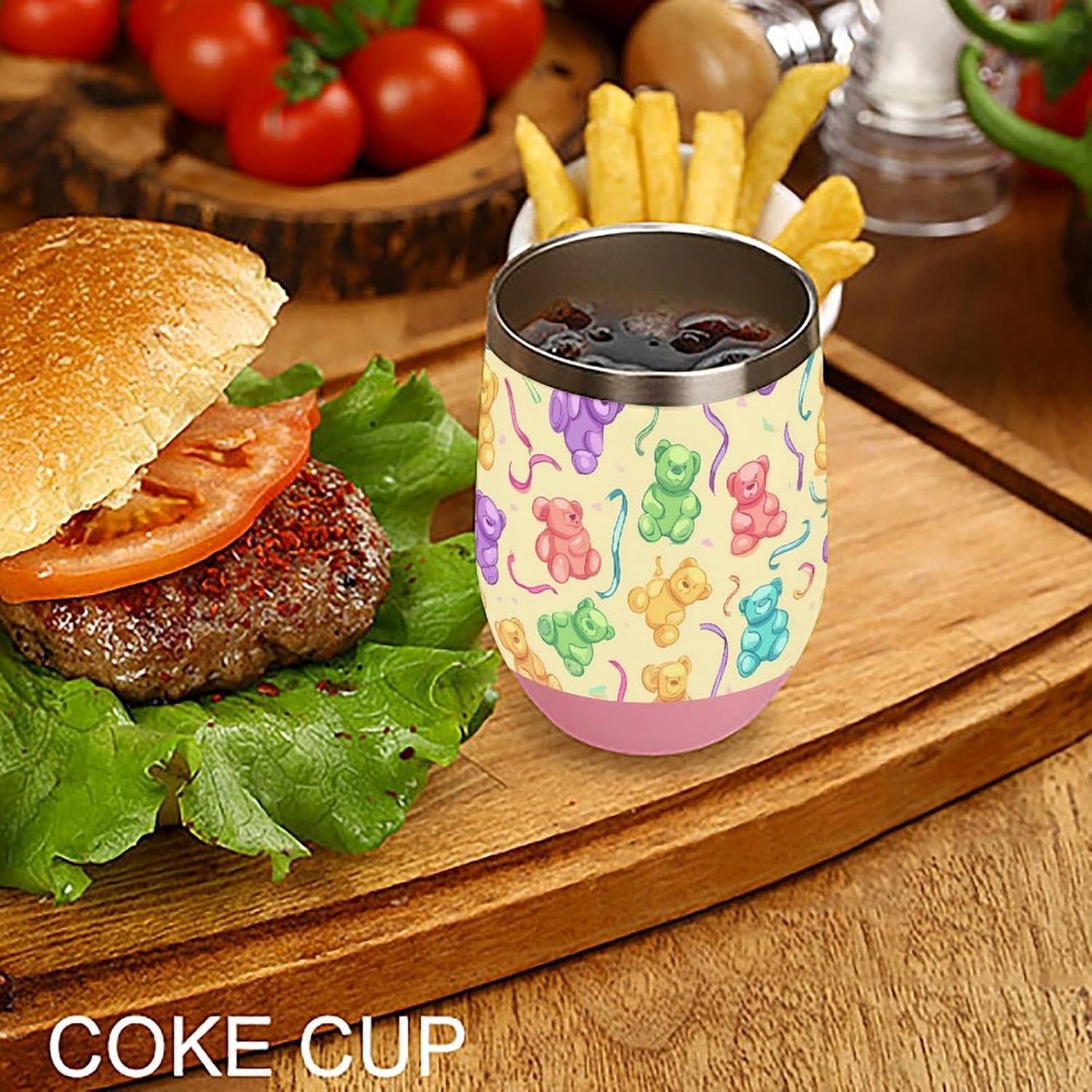 Gummy Bears Candy Ribbons Insulated Drinking Cup Stainless Steel Coffee Mug Wine Tumbler with Lid 12OZ