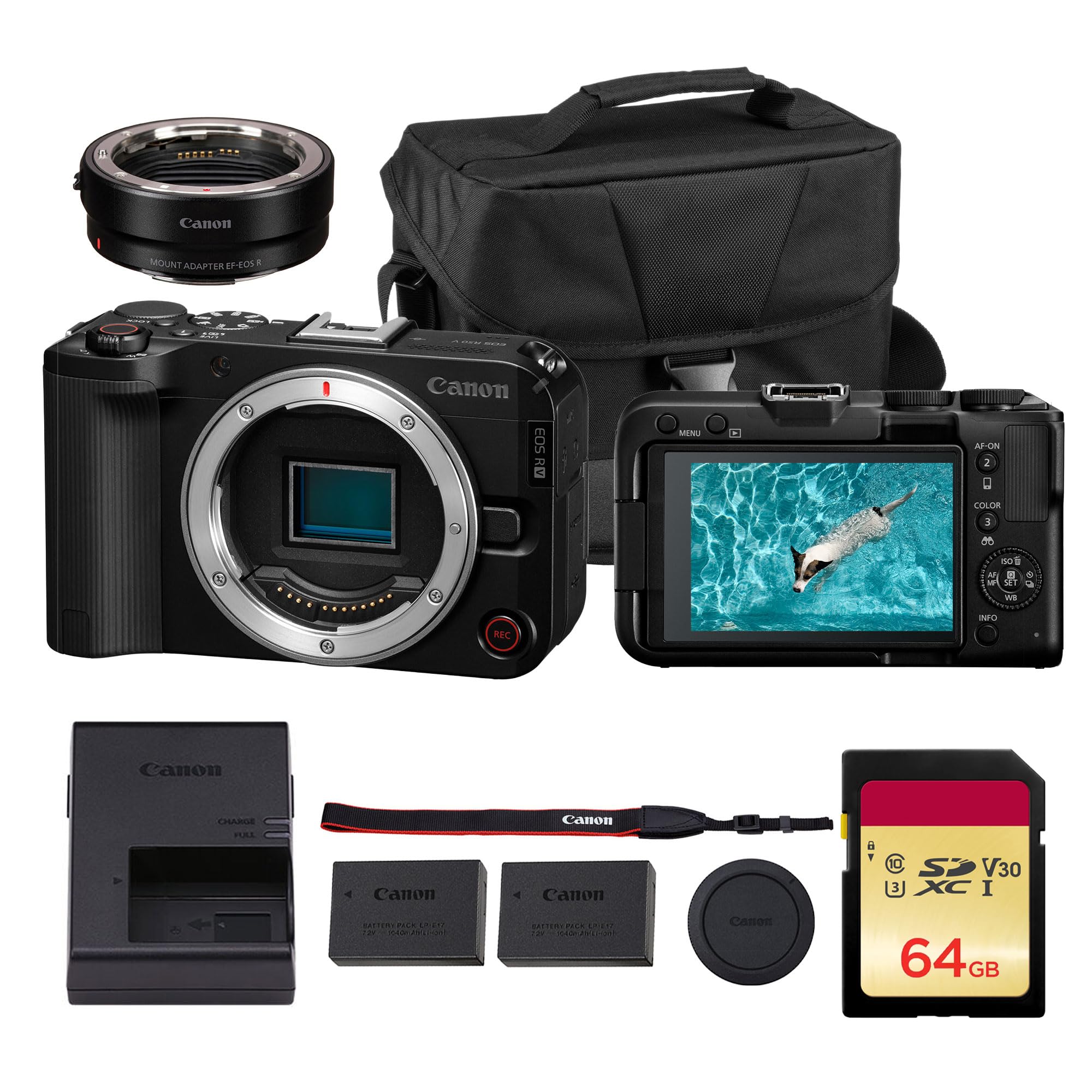Canon EOS R50 V Mirrorless Camera | Compact Powerhouse for Vlogging, Streaming & Everyday Creativity (6895C002) + Canon Adapter EF-EOS R + LP-E17