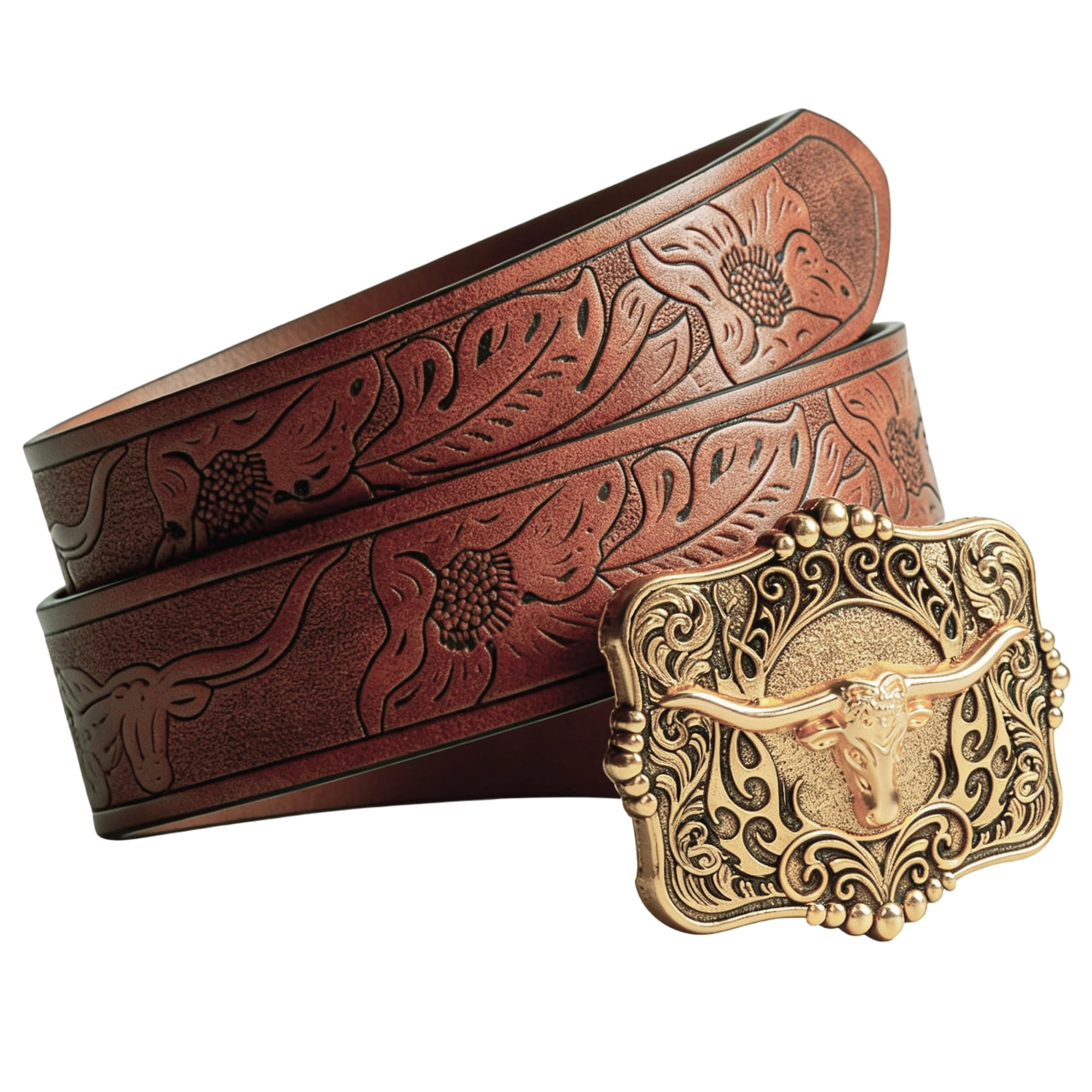 IZUS Western-Belts for Men Cowboy-Boy-Style Retro Cowgirl County Belt with 1 5-wide Bull-Floral-PU-Strap Women Waist-Belts