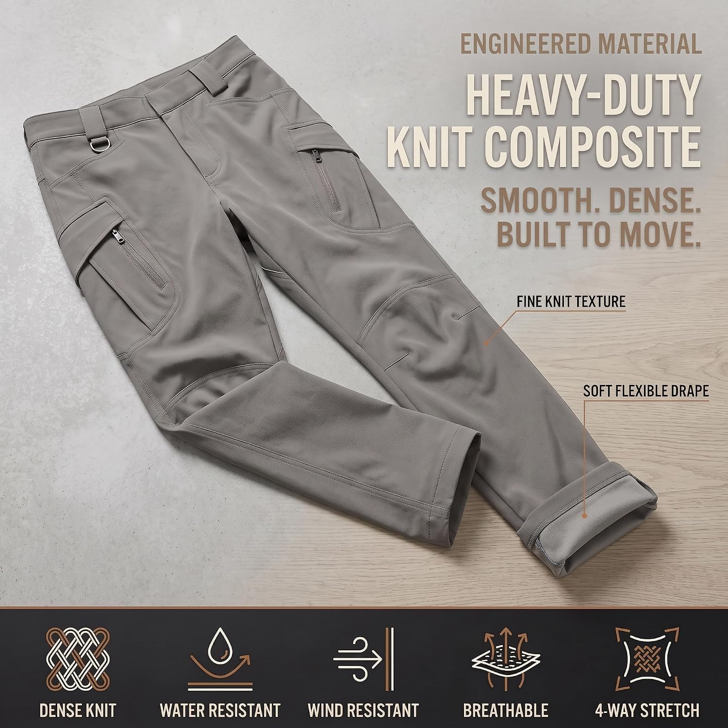 Men's Stretch Knit Tactical Cargo Pants,Heavy Duty Work Trousers with Symmetrical Hidden Zipper Pockets