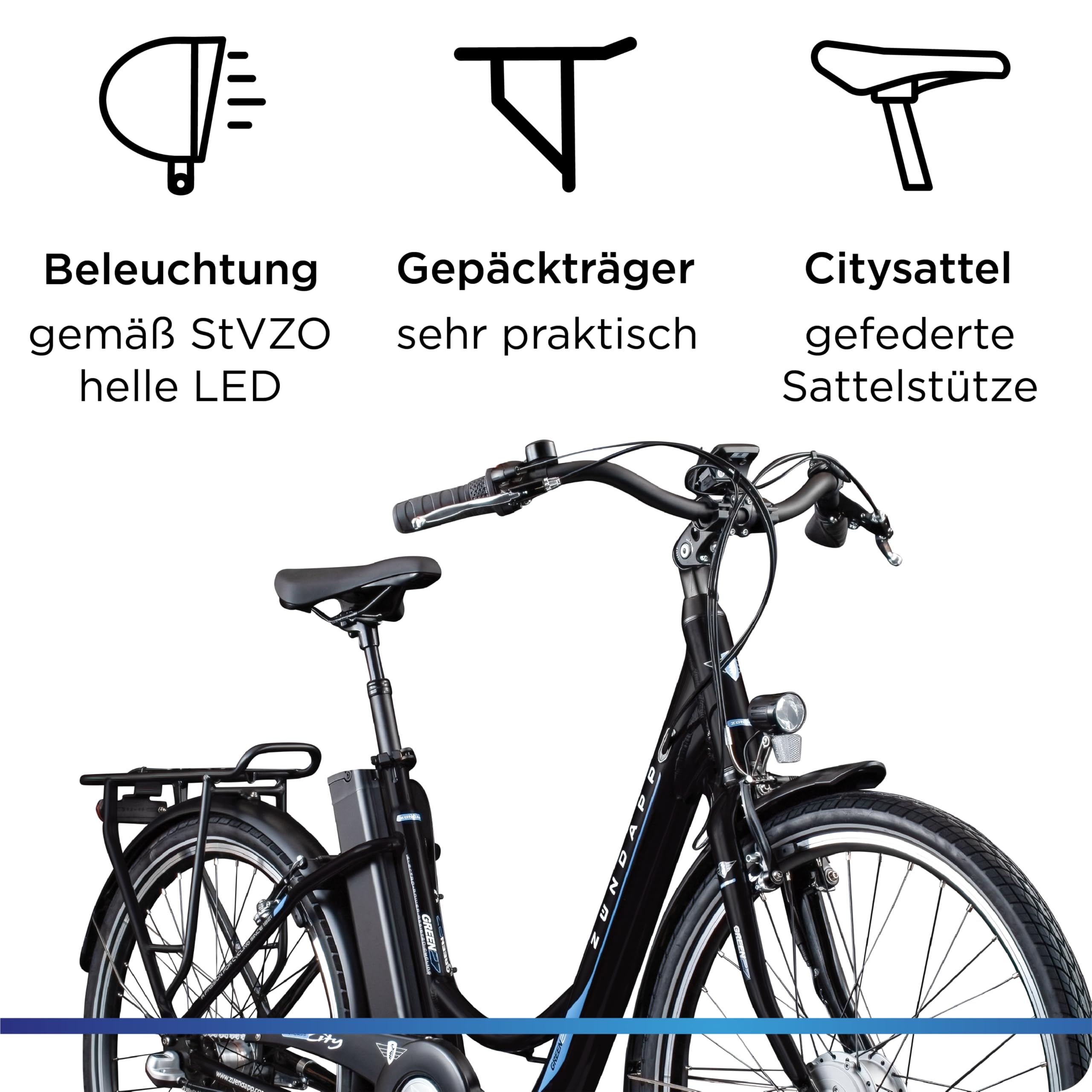 ZÜNDAPP Green 2.7 26 Zoll Ebike für Damen 26" Elektrofahrrad mit Rücktrittbremse E Bike Damen City Fahrrad Elektro Pedelec Hollandrad tiefer Einstieg (schwarz/blau, 46 cm)