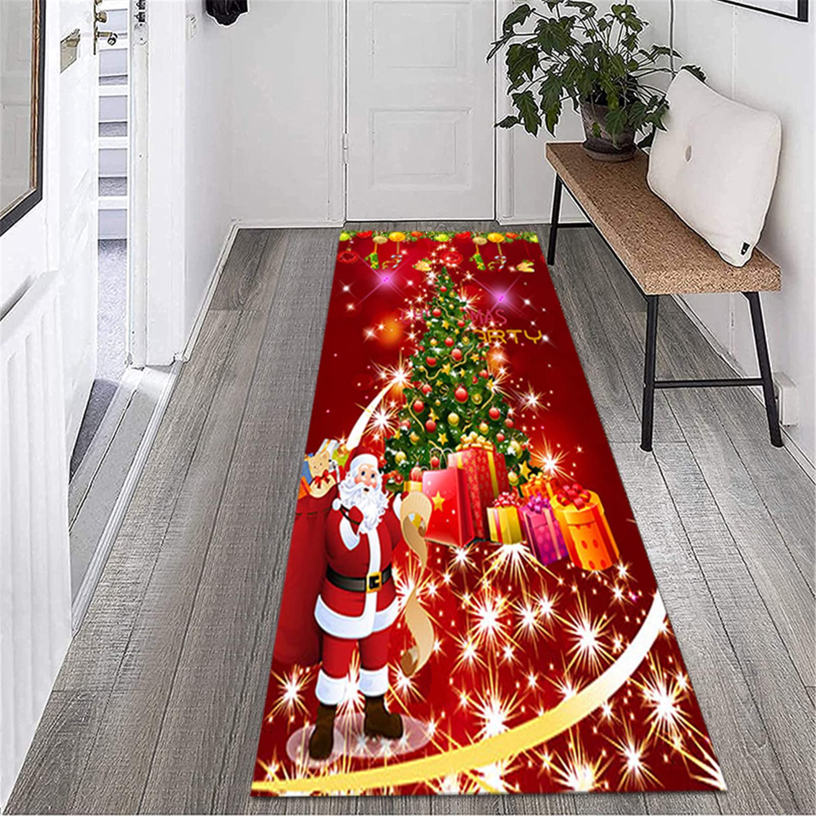 Tappeto Passatoia Natalizio per Corridoio Tappetino per Decorazioni Natalizie,Tappeto Natale Lavabile in Lavatrice per Soggiorno, Camera da Letto, Bagno, Cucina,9,60x180cm