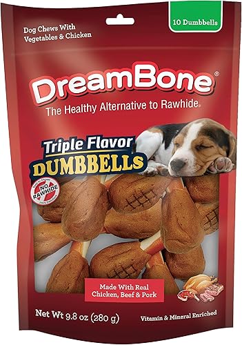 Miniatura 1 de DreamBone Mancuernas de triple sabor, dale a tu perro un masticable hecho con pollo y verduras reales