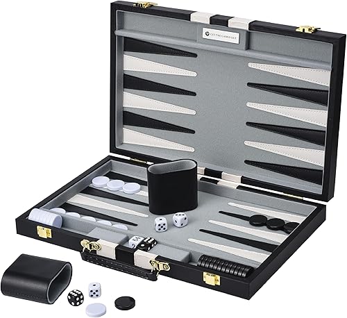 Get The Games Out - Juego de backgammon con maletín de juego de mesa clásico de viaje, guía de mejores estrategias y consejos (negro, pequeño)