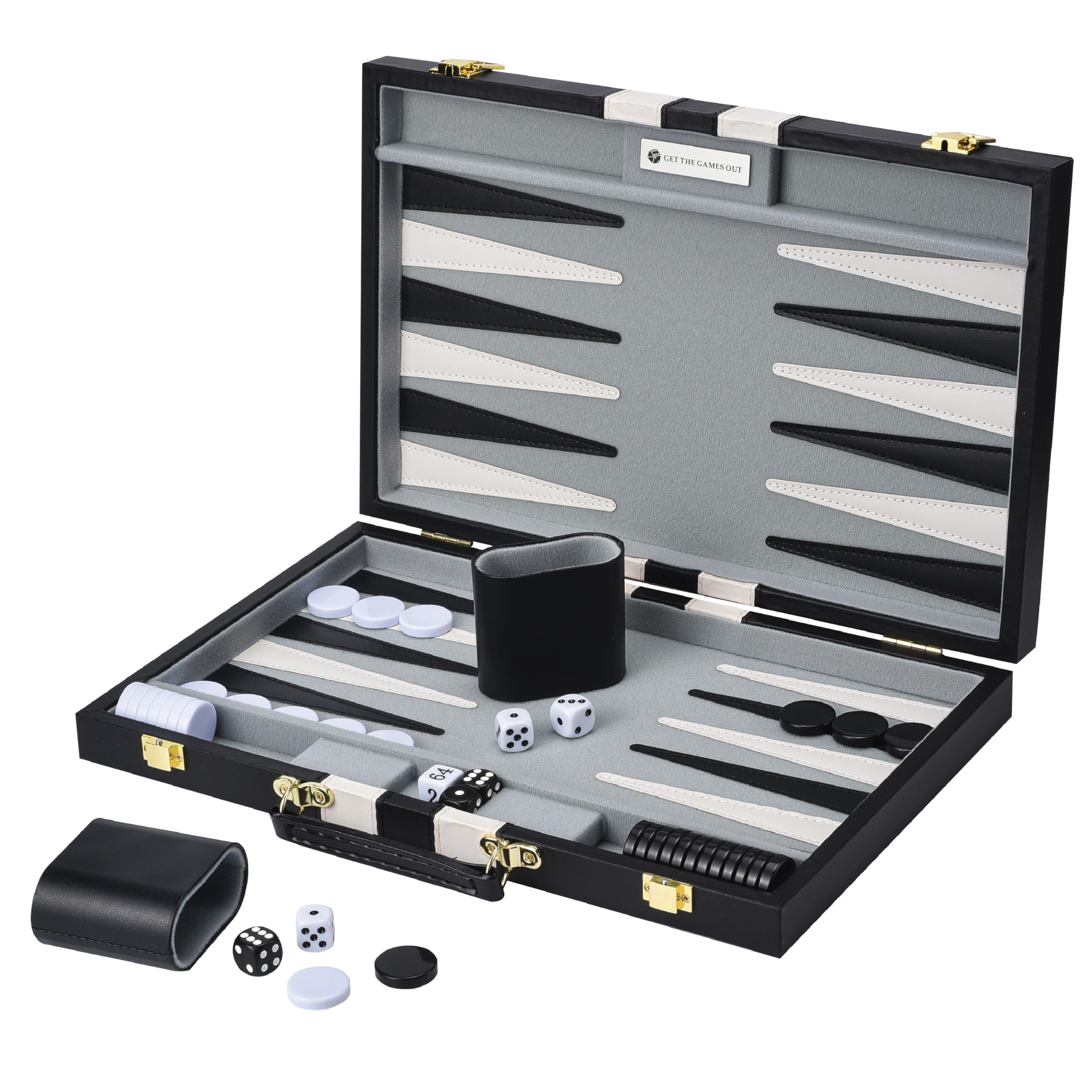 Get The Games Out (Large, Black) - Top Backgammon Set - Classic Board Case - Best Strategy & Tip Guide (Black, Large) L Black